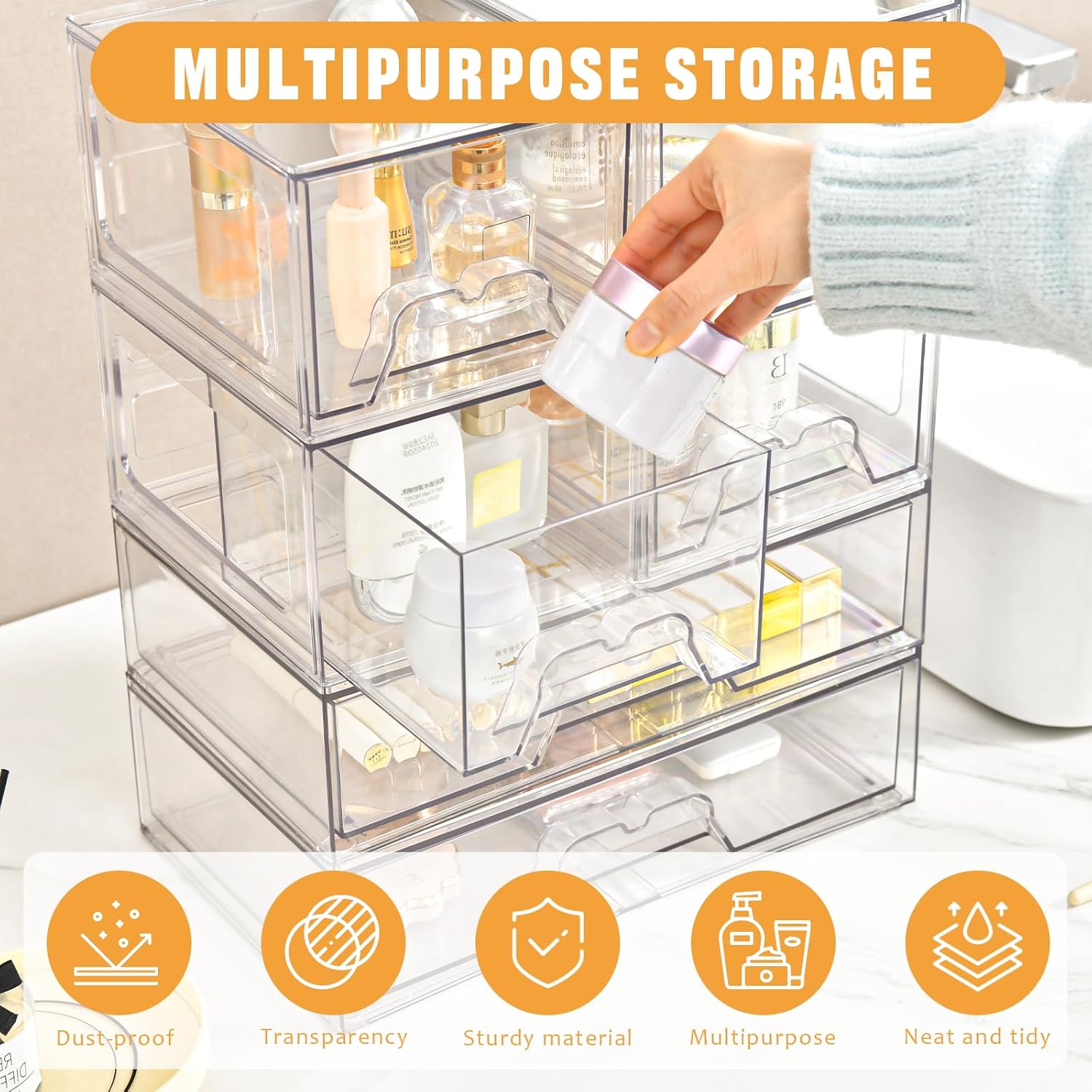 Detalle 2 de Stebopum 4-Pack Stackable Clear Plastic Storage Drawers (Drawer Organiser)