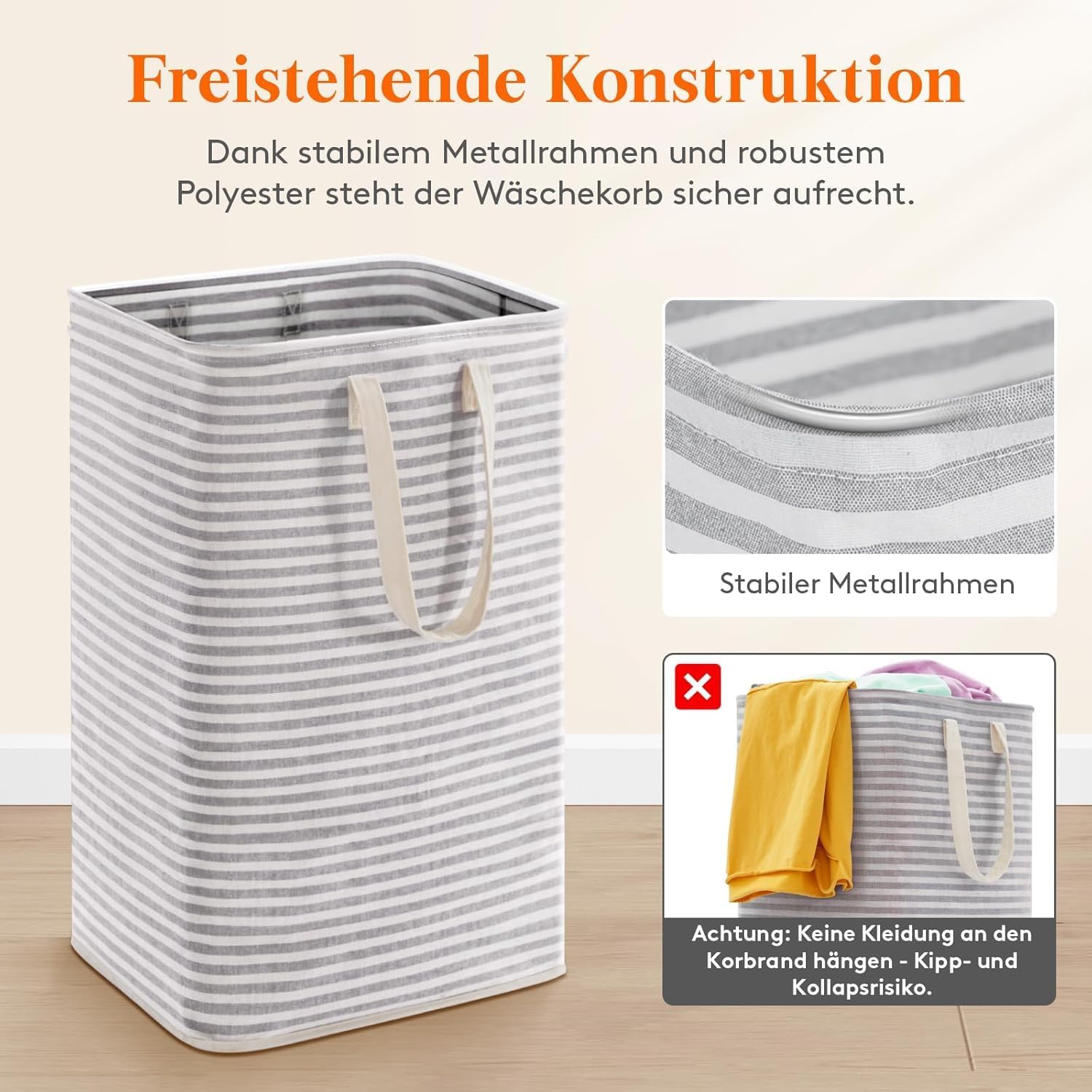 Detalle de Lifewit Wäschekorb – Großer faltbarer Wäschesammler, 75 L, wasserdicht, mit Griffe, grau