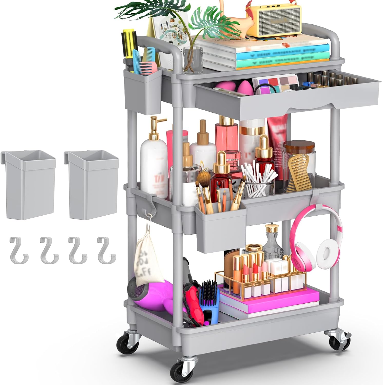 Goovilla 3 Tier Rolling Utility Cart with Removable Drawer