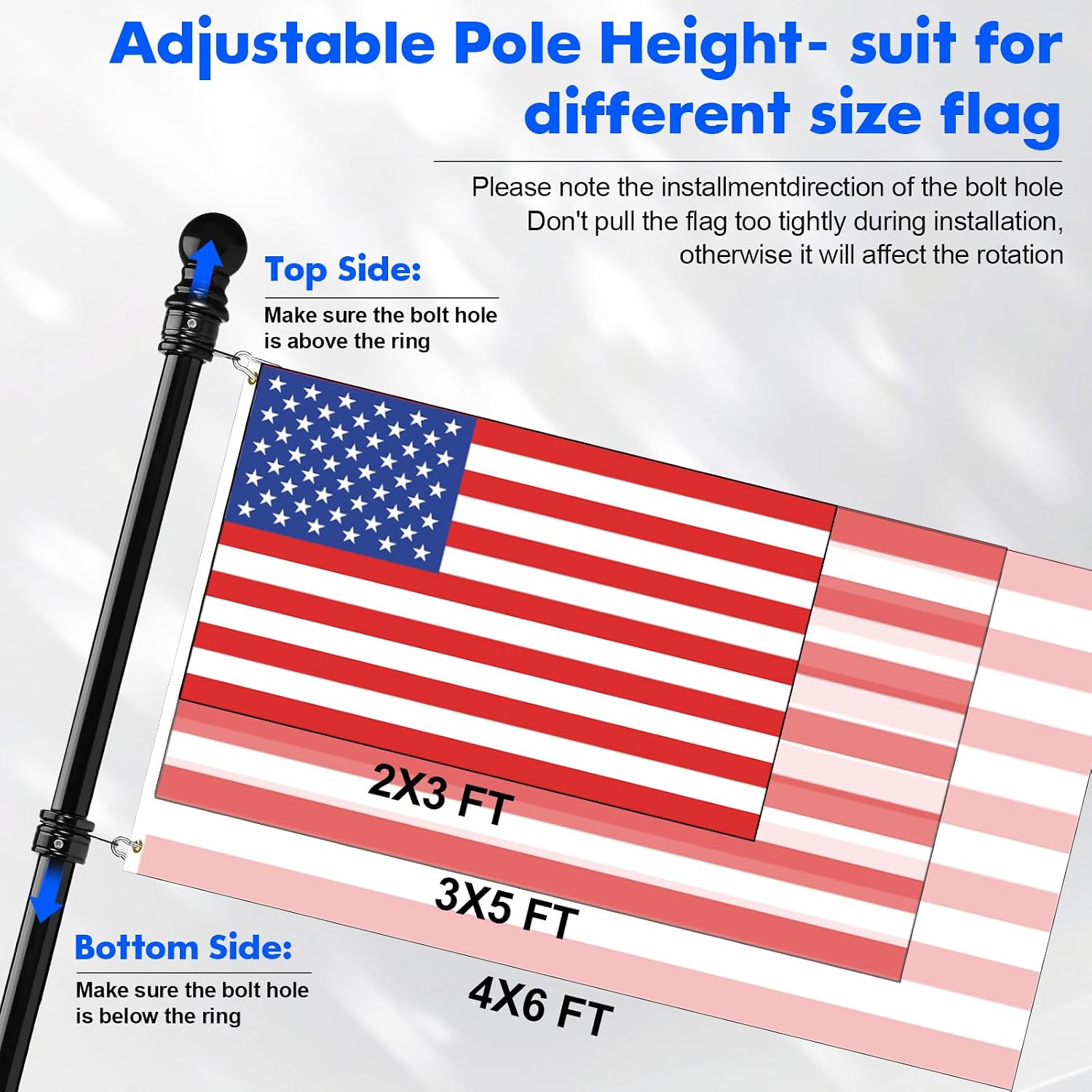 Detalle de Anovo FP001 6-Foot Stainless Steel Flagpole Kit with 360° Rotating Rings