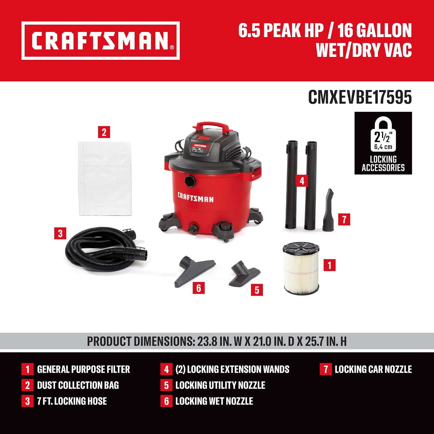 Detalle de Craftsman CMXEVBE17595 6.5 Peak HP wet/dry vac