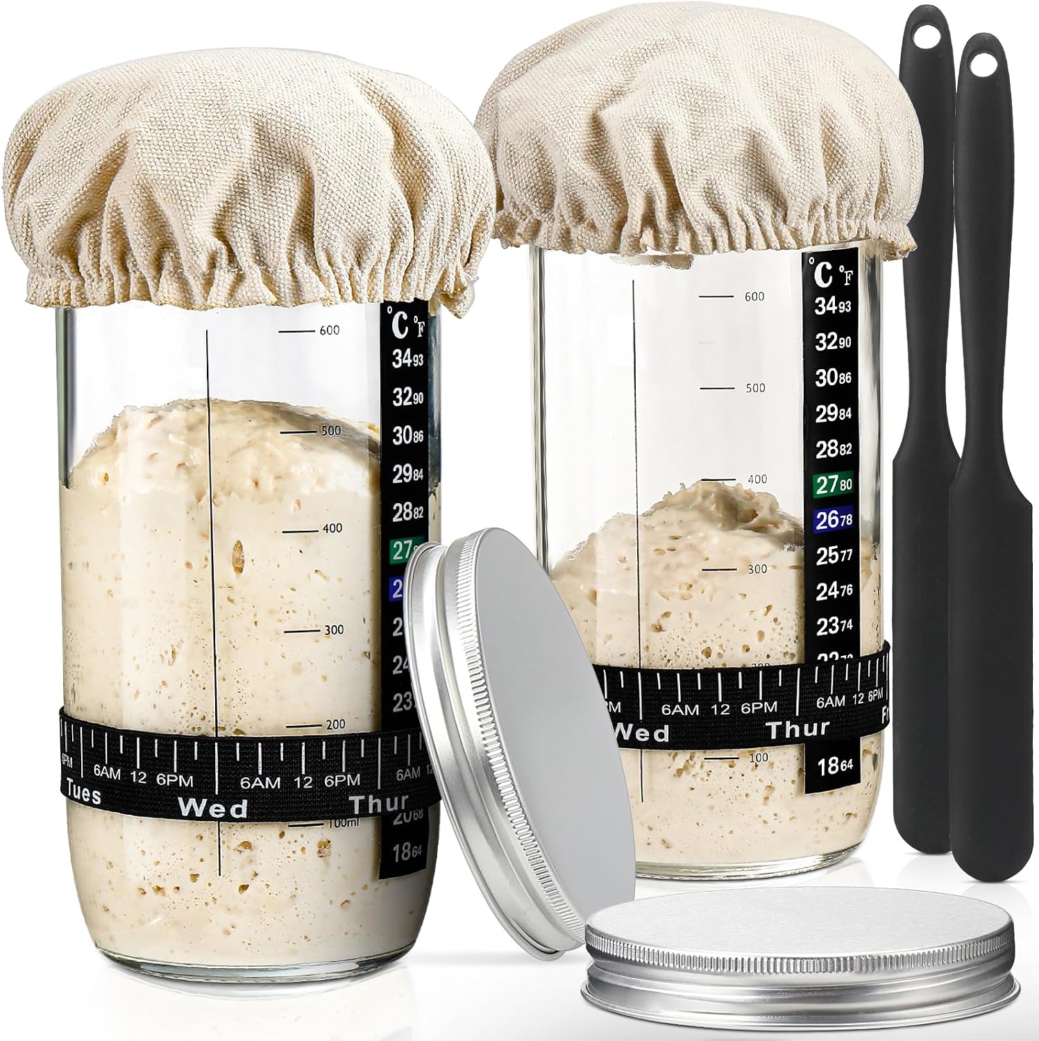 Detalle de DWTS DANWEITESI Sourdough Starter Jar Kit, 24 oz Glass Jar with Feeding Tracker