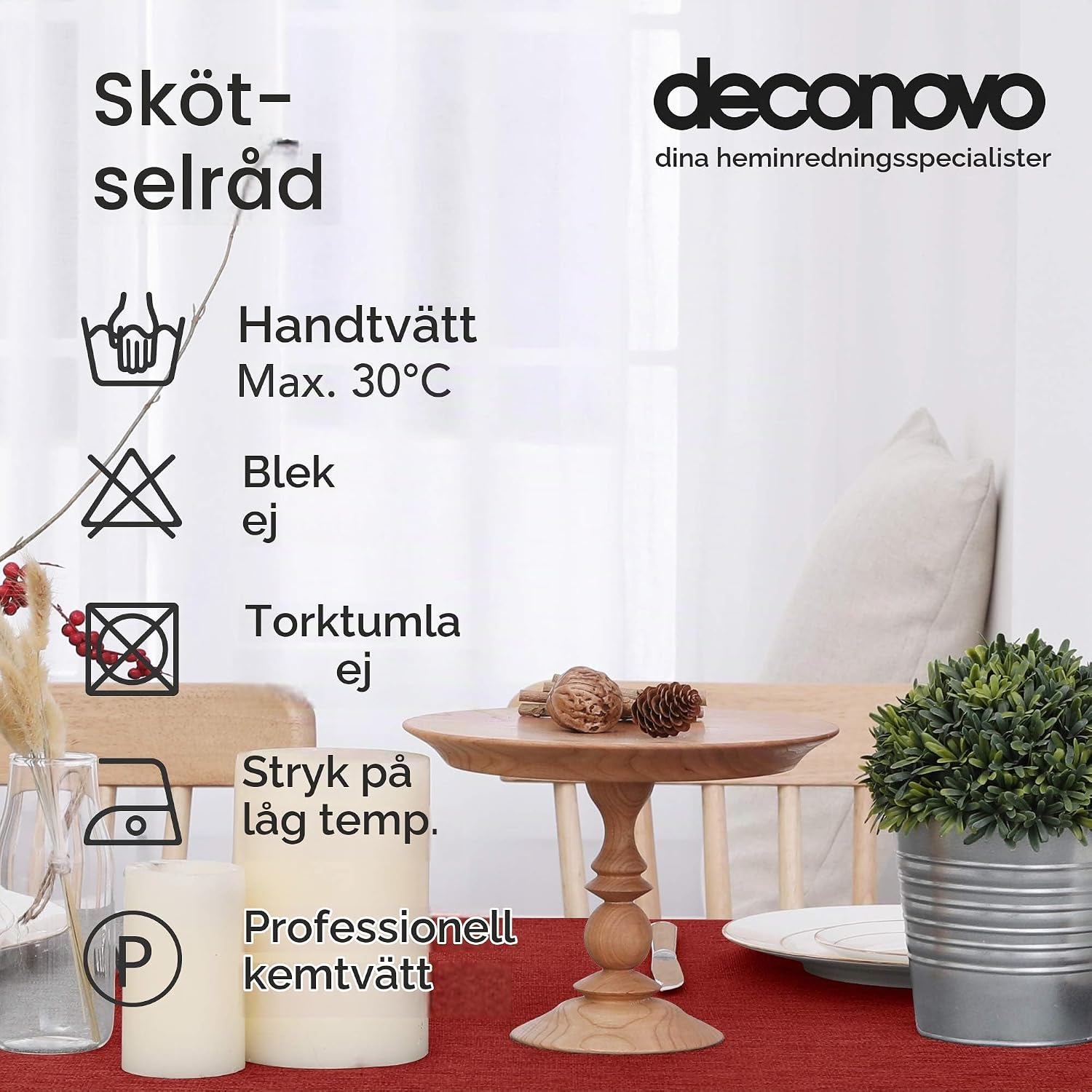 Detalle 2 de Deconovo rektangulär julduk 150 × 240 cm, röd med linneeffekt