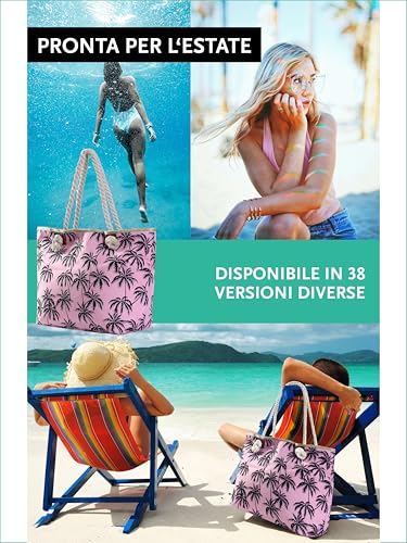 Detalle de DonDon Grande borsa da spiaggia idrorepellente con cerniera – Shopper Palmas rosa