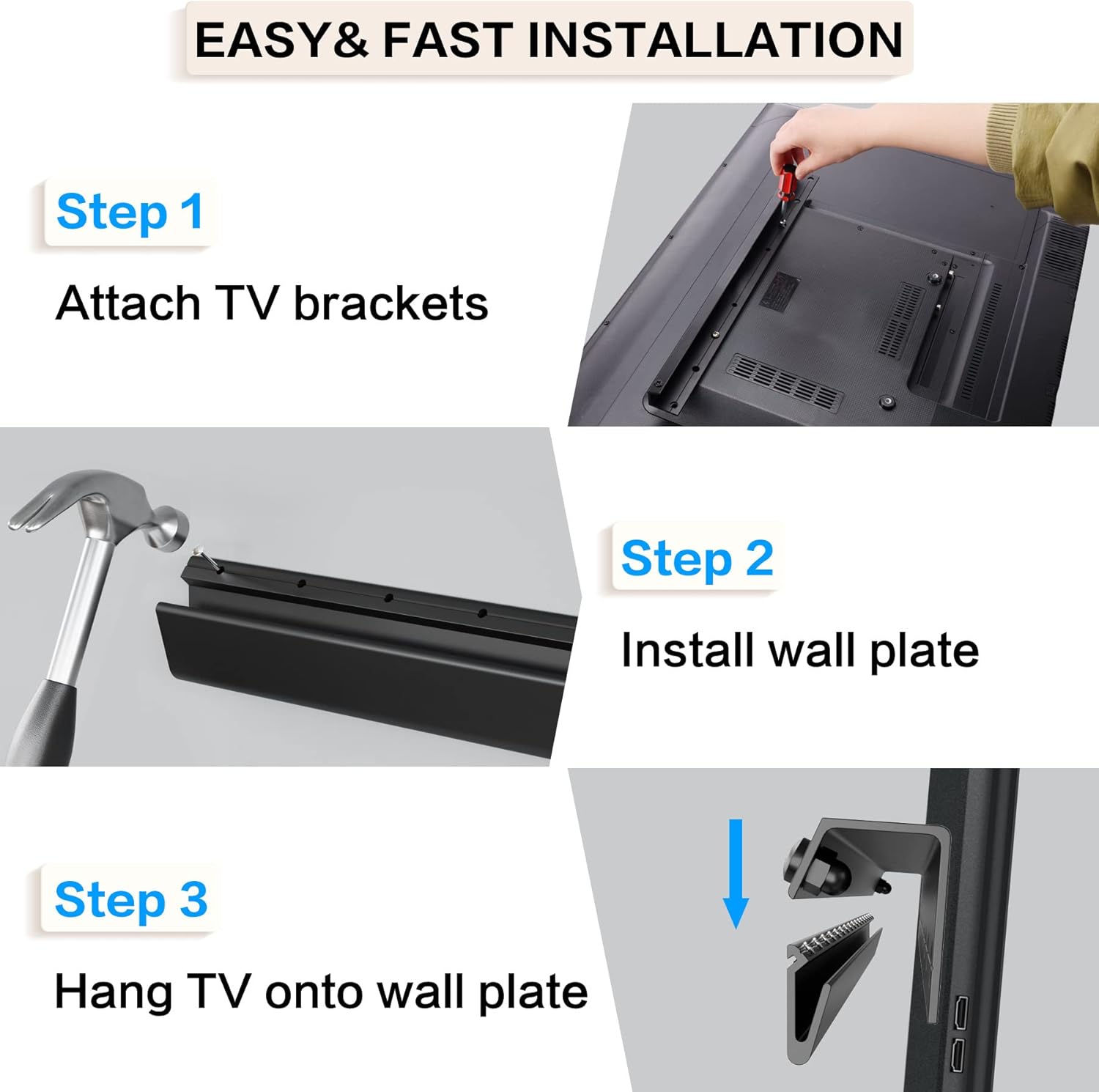 Thumbnail 4 de KAMIWI No Drill Drywall TV Mount (Studless) for 22–55 inch TVs up to 45kg