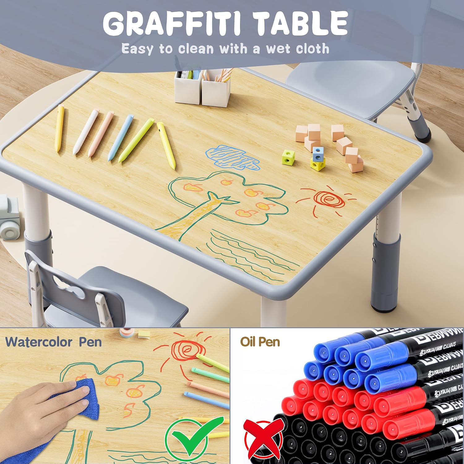 Detalle 2 de Brelley Adjustable Kids' Table and Chair Set, 31.5-Inch