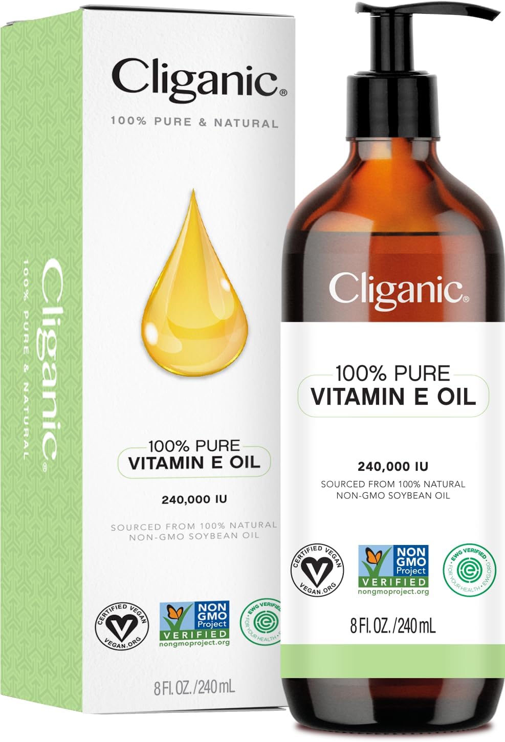 Detalle de Cliganic Pure Vitamin E Oil, 240,000 IU, 8 oz, Natural D-Alpha Tocopherol