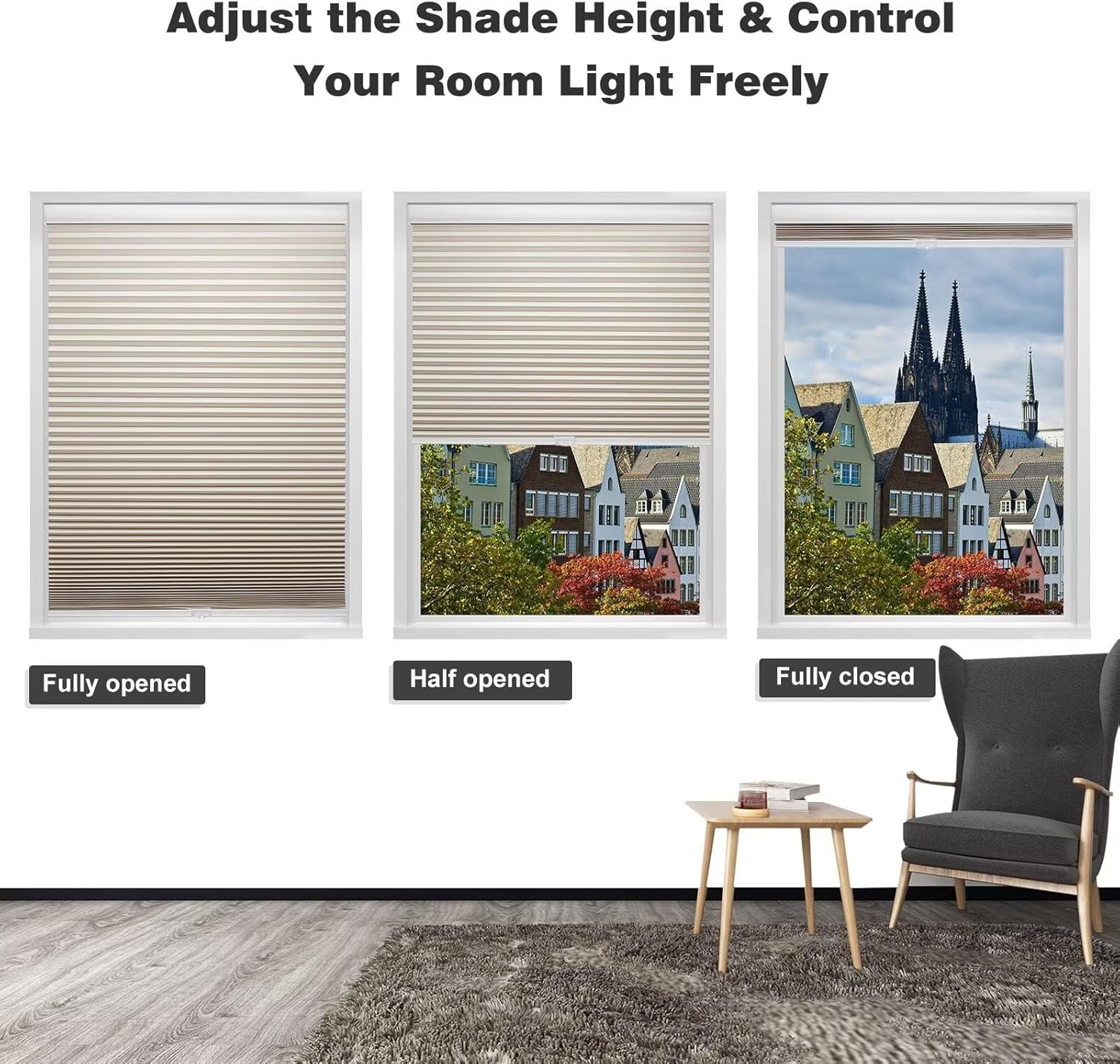 Detalle 2 de MYshade Cordless Blackout Cellular Window Shade, 46" W x 64" H, Beige