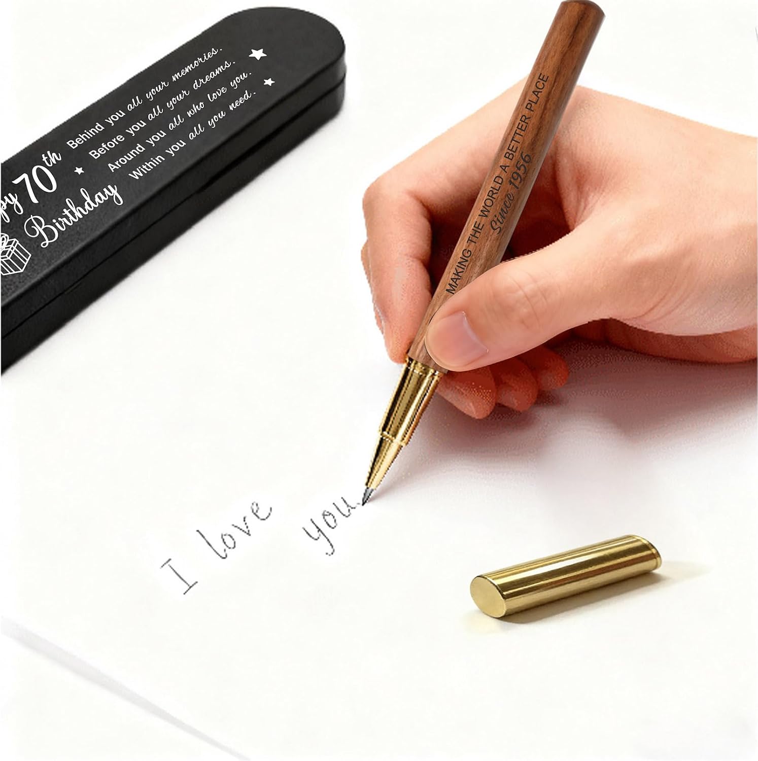 Thumbnail 2 de iyaone 70th Birthday Gift: Engraved Wooden Gel Pen in a Poetic Gift Box