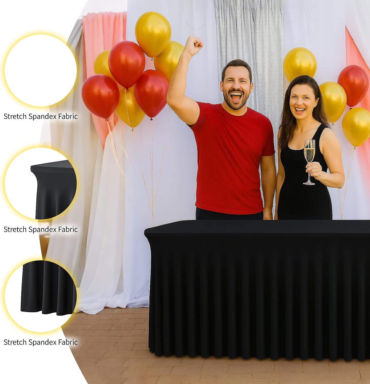 Detalle de Deep Dream 2 Pack Black Spandex Table Covers for 6-Foot Tables