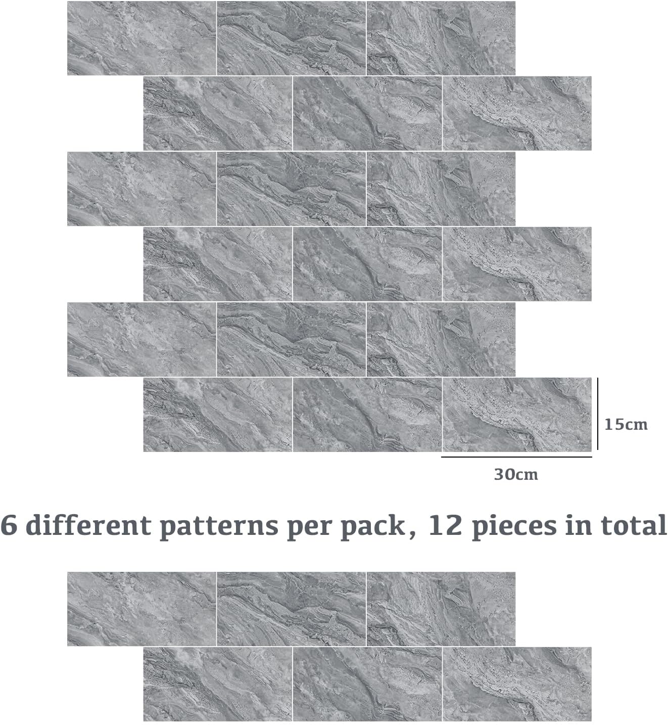 Detalle de Abyssaly Credence Adhesive pour Cuisine Marbre Gris — Carreaux Muraux Autocollants 24Pièces 15x30 cm