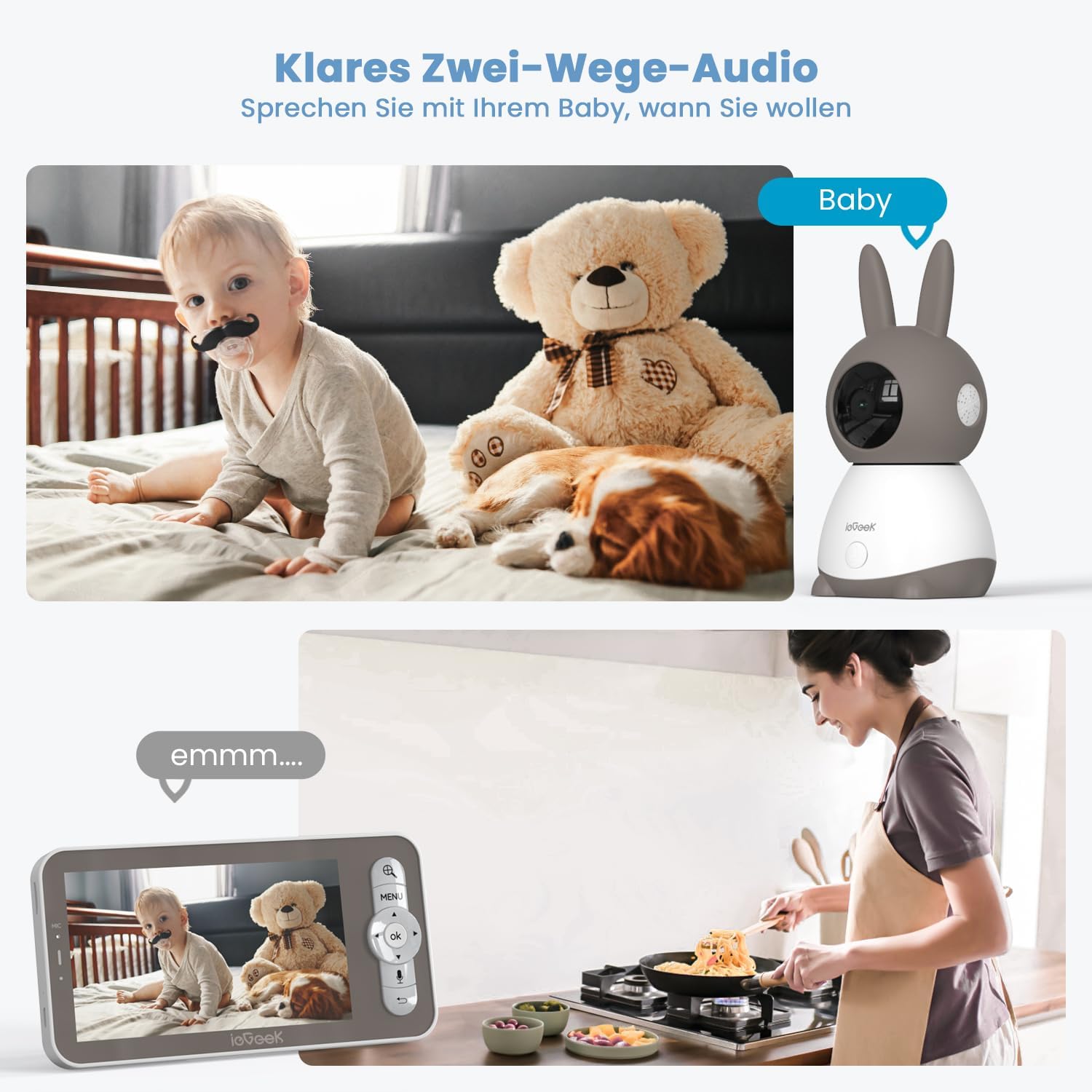 Thumbnail 3 de ieGeek Babyphone mit 2 Kameras 2K/3MP – 5 Zoll WLAN Video-Babyfon mit PTZ 355° und automatischer Verfolgung
