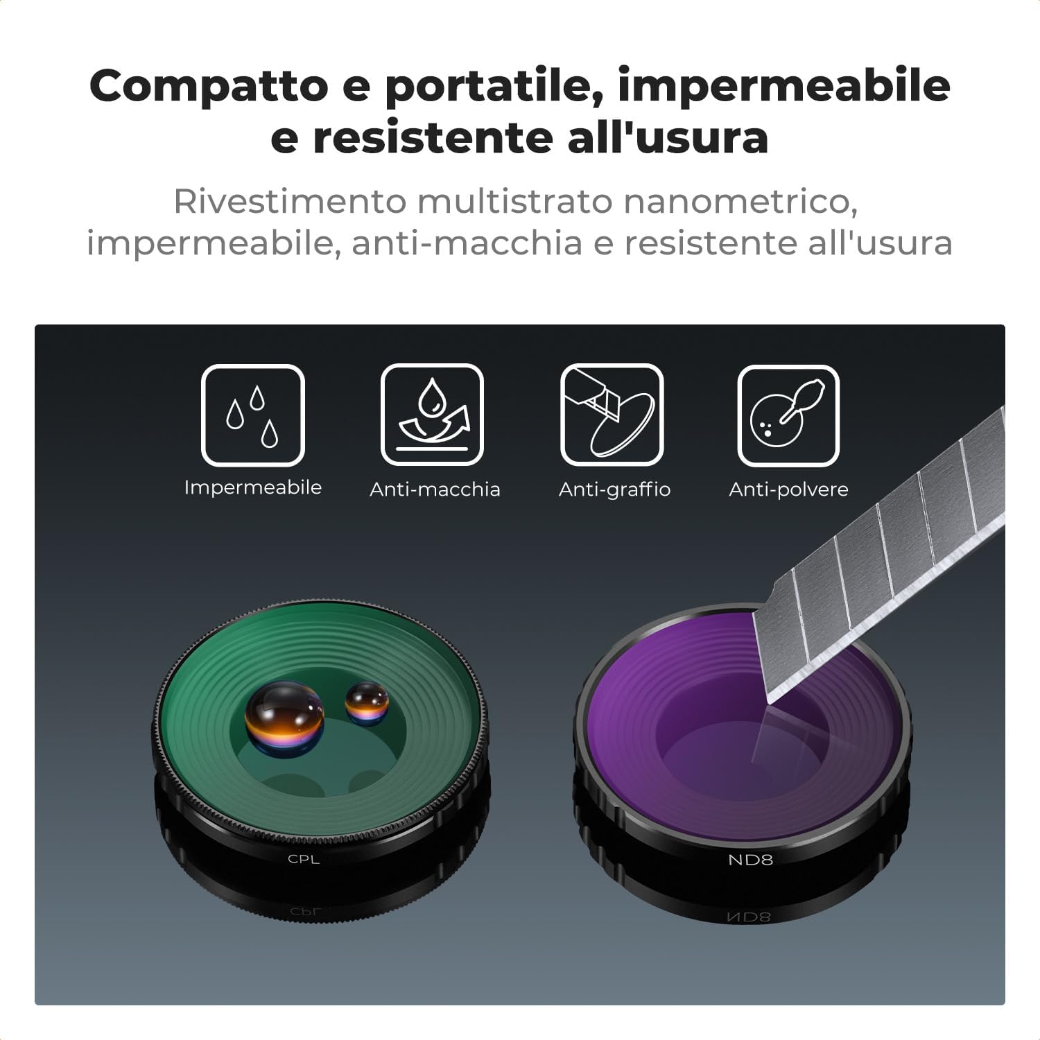 Thumbnail 5 de K&F CONCEPT Set di 4 Filtri per DJI Osmo Nano: CPL, ND8, ND16, ND32