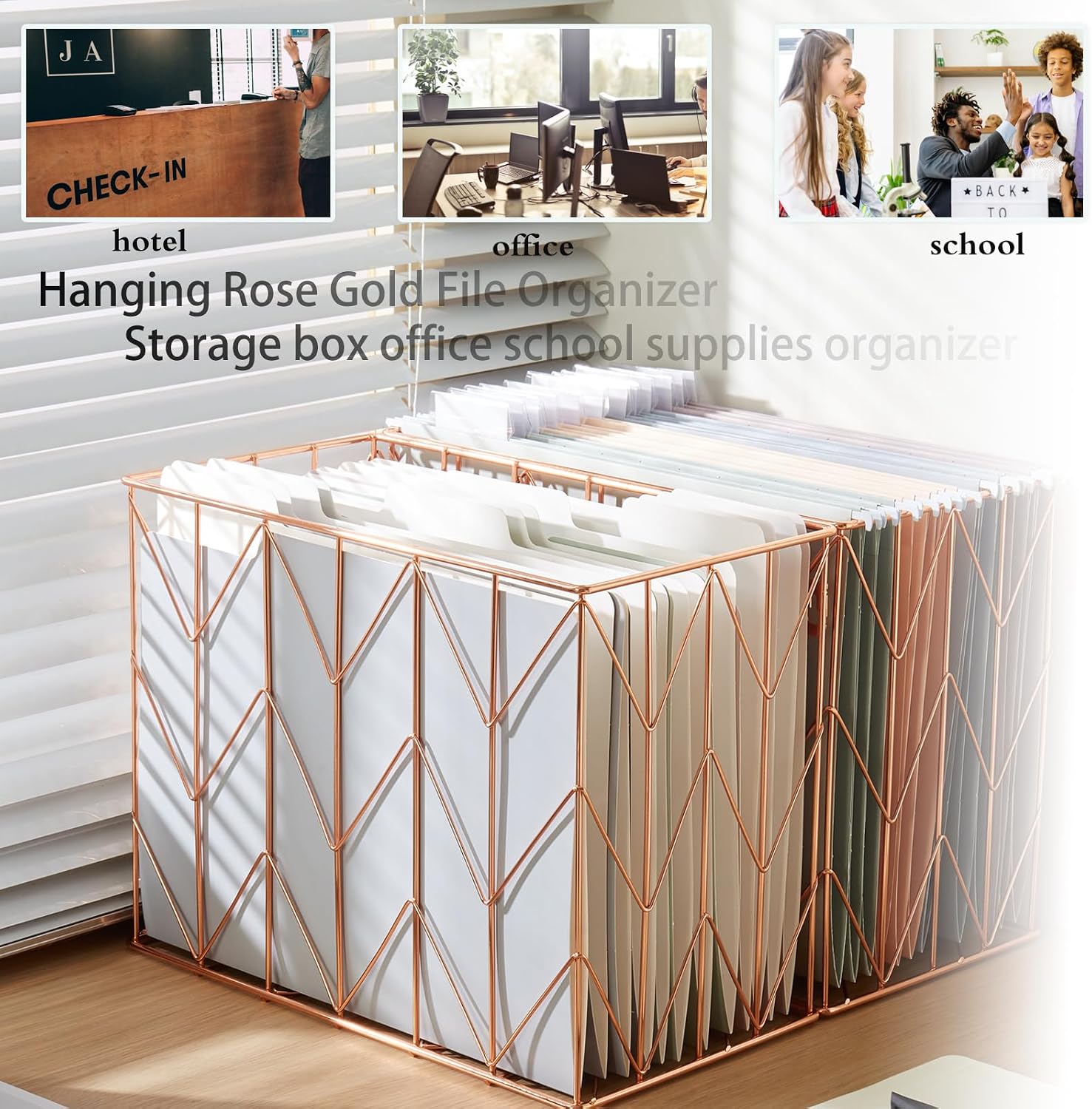 Thumbnail 4 de Fei Bi Metal Hanging File Organizer, Rose Gold