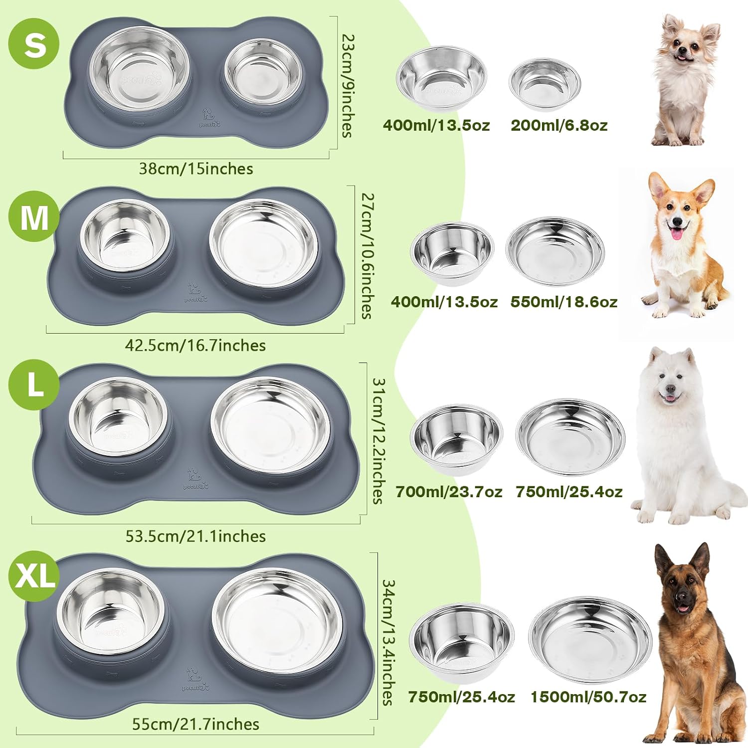 Thumbnail 6 de pecute Dog Bowls Non-Slip: Stainless Steel Double Bowls with Silicone Mat Tray