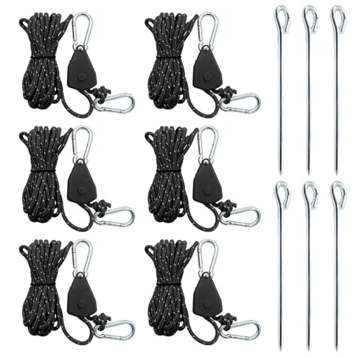 Detalle de LEIMEND Abspannseile mit Seilspanner Set – 6er Pack Zeltschnur + 6 Erdspieße