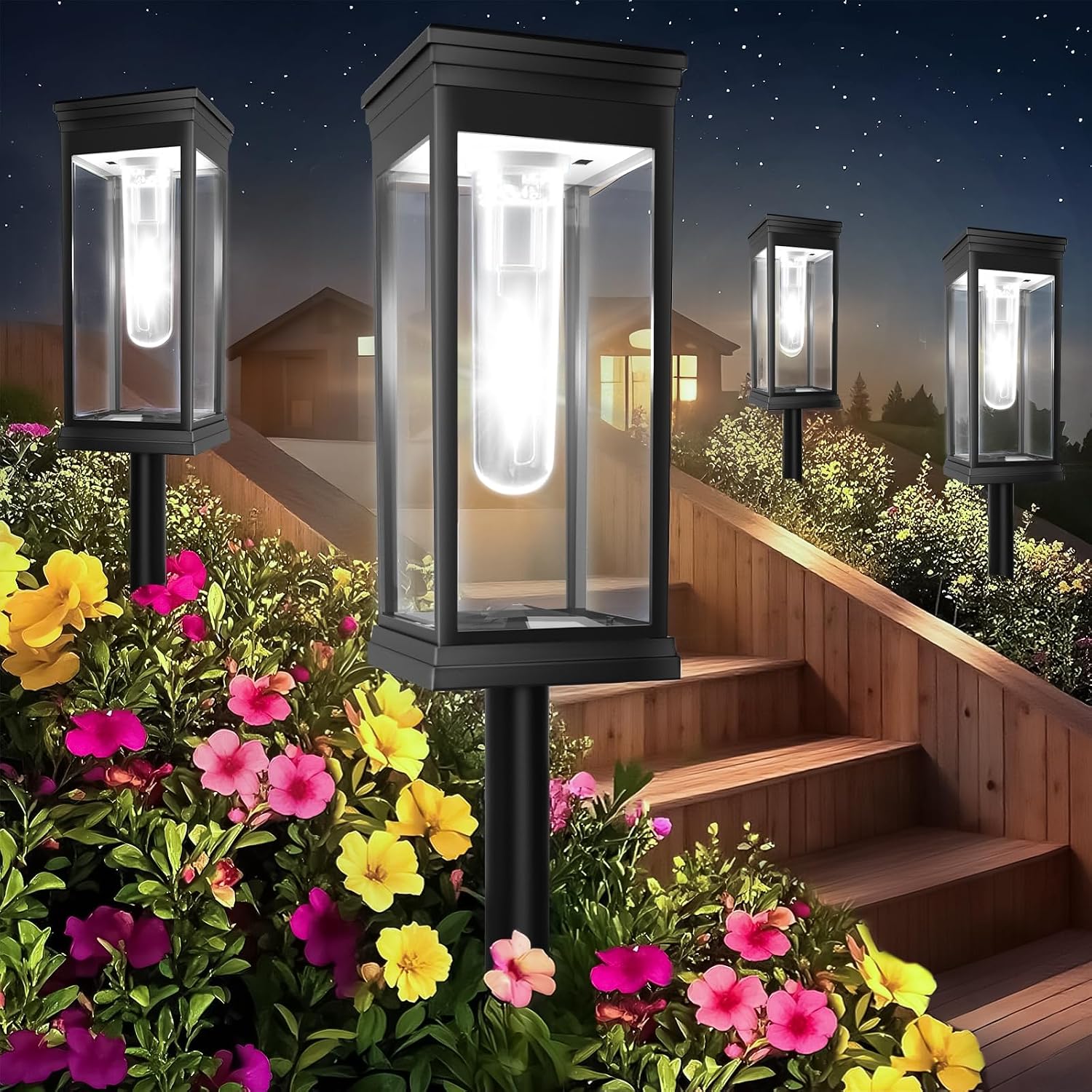 Detalle de Yorezcop PW-04 Solar Pathway Lights, 8-Pack, Waterproof, 3 Height Options