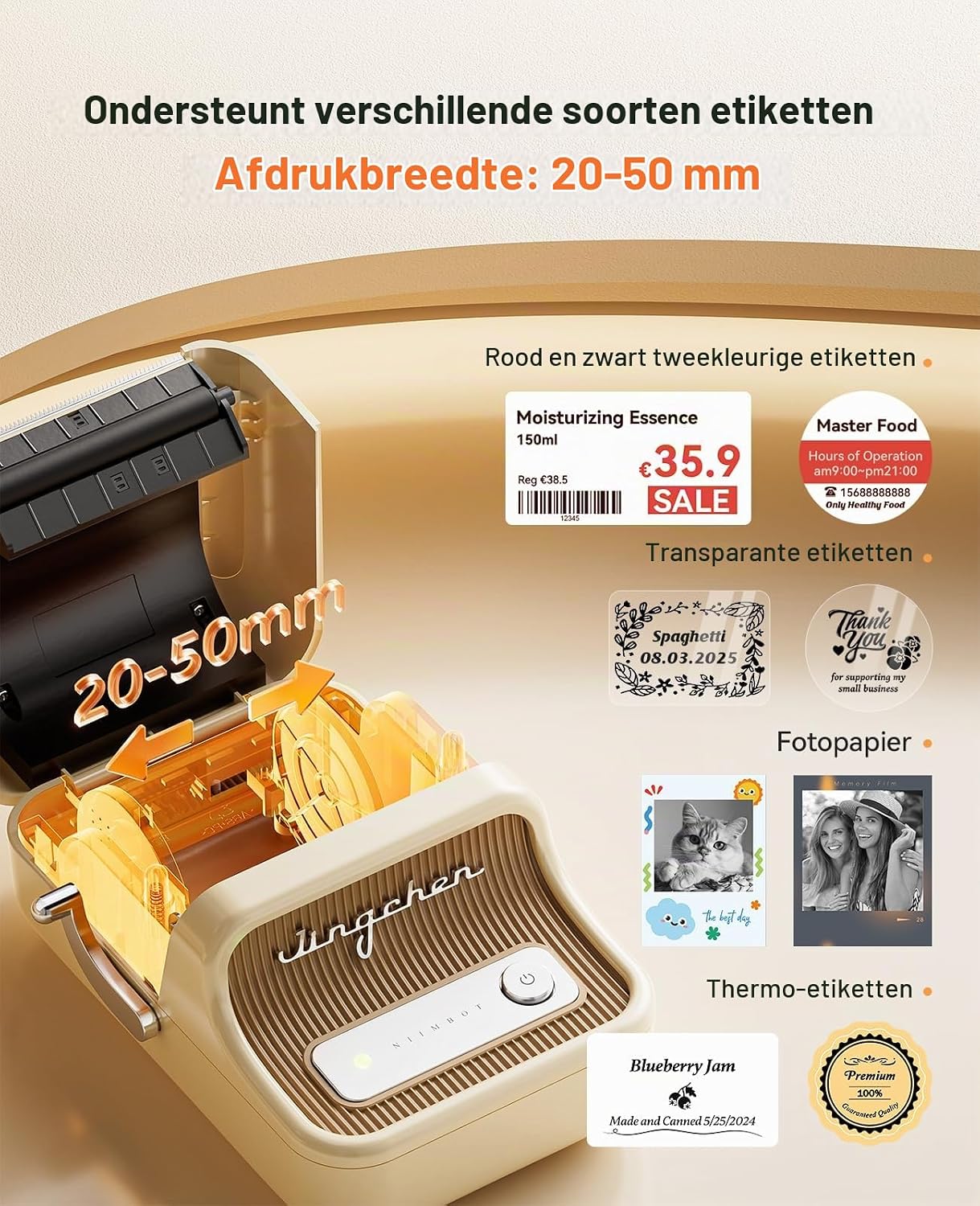 Detalle 2 de NIIMBOT B21 Pro labelprinter, 300 dpi, Bluetooth en rood-zwarte afdrukken