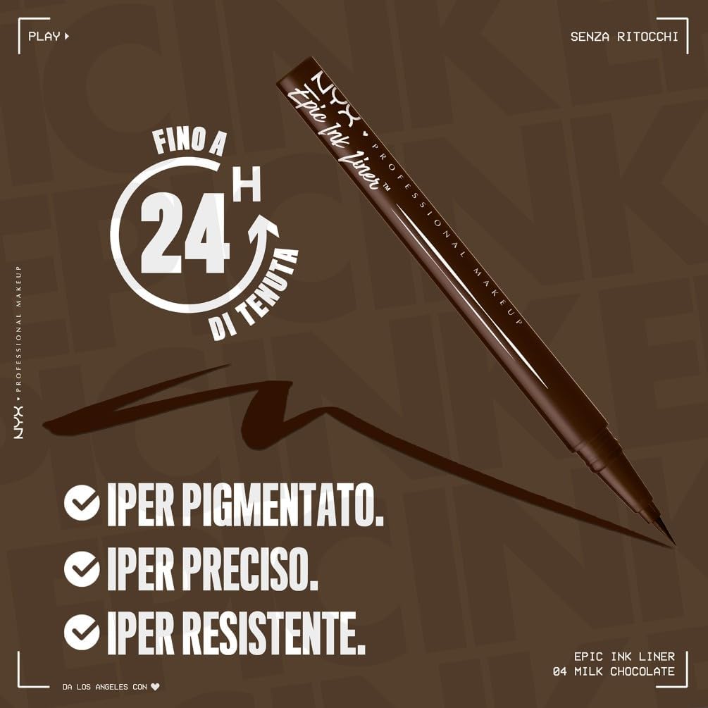 Detalle de NYX Epic Ink Liner Iperpigmentato Milk Chocolate – Linee Definite e Look Intensi, Waterproof