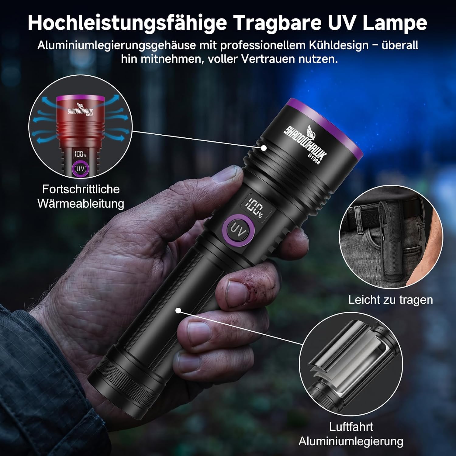 Thumbnail 6 de Shadowhawk 365nm Schwarzlicht mit Filterlinse – 30W UV Taschenlampe mit LCD-Display