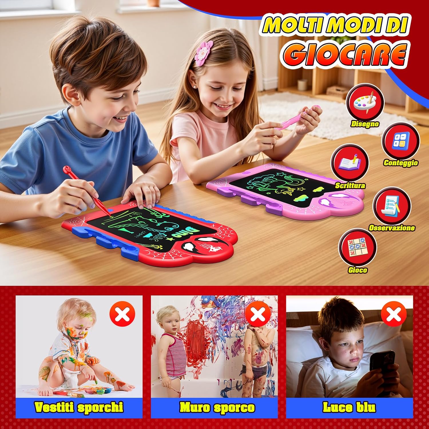 Detalle de Braxel 2 Pezzi Lavagna per Bambini 8,5'' – Lavagna Magica Colorata, Cancellabile e Portatile