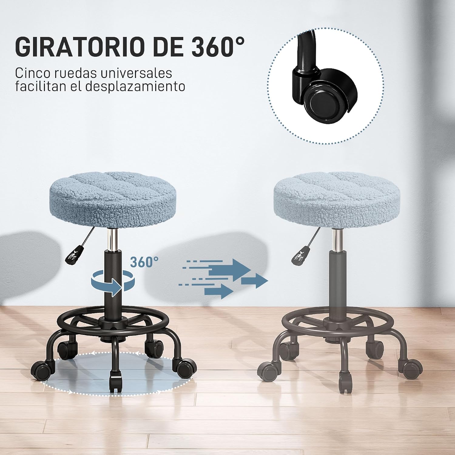 Thumbnail 5 de HOMCOM Taburete giratorio 50-66 cm azul