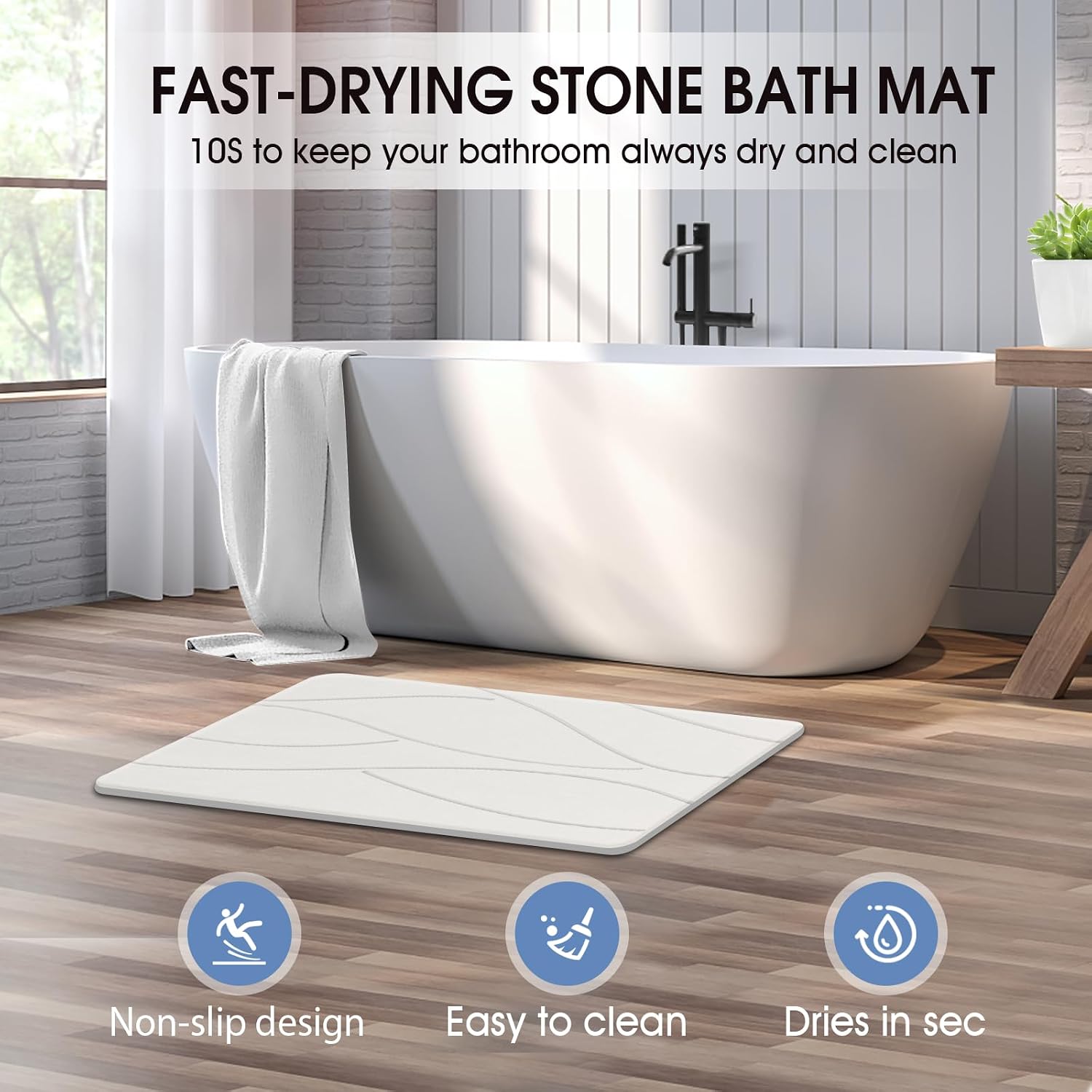 Detalle 2 de Veeloim Stone Bath Mat 23.6" Diatomaceous Earth