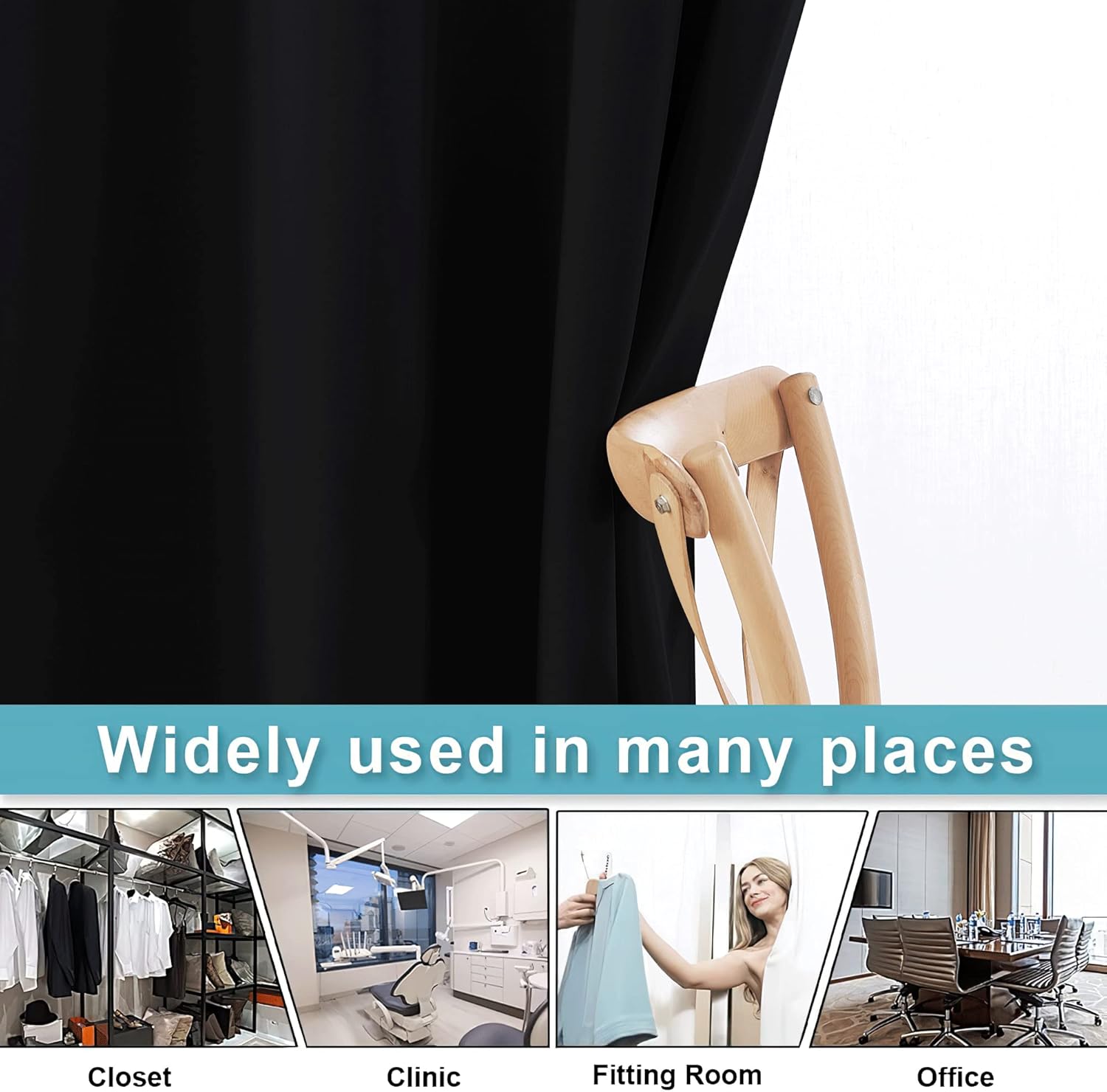 Thumbnail 4 de RYB HOME Blackout Thermal Insulated Blind Curtain (1 Panel) for Nursery, Sliding Glass Door, or Room Divider