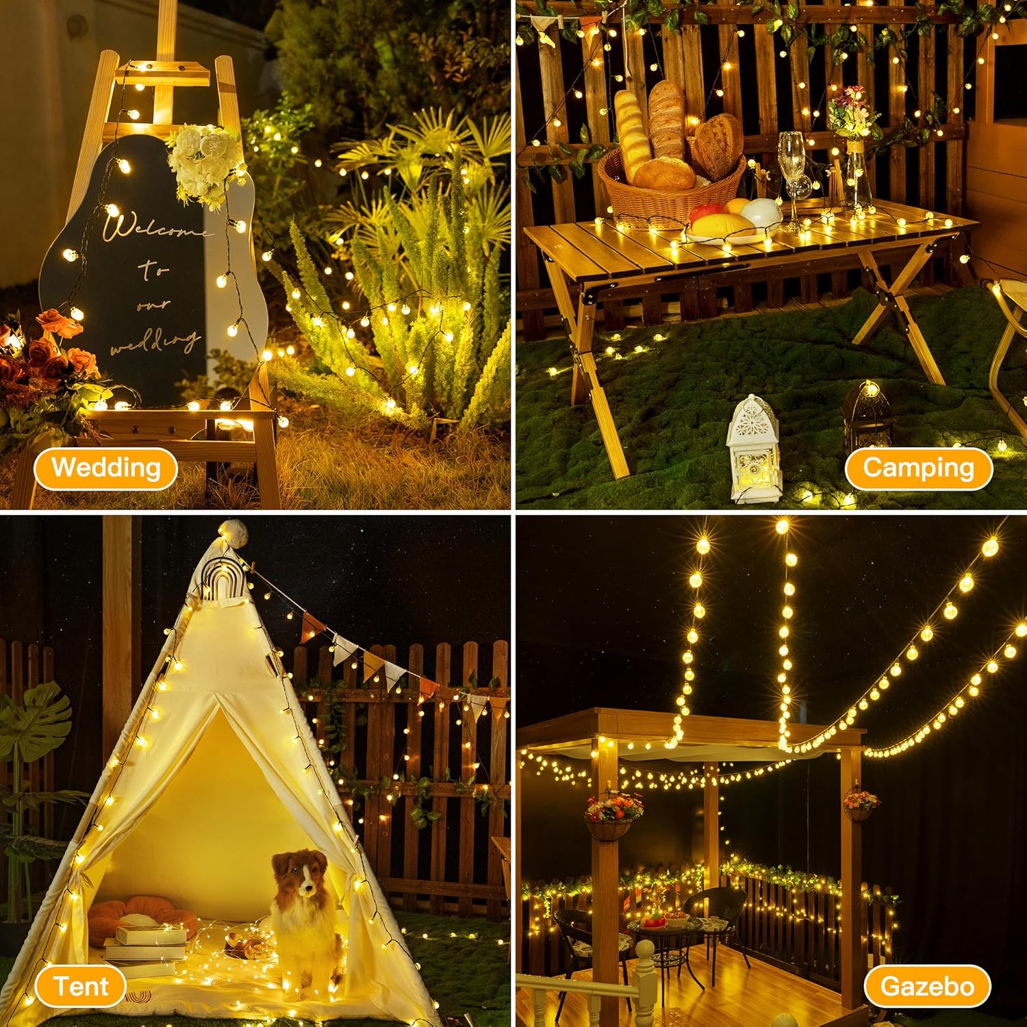 Thumbnail 6 de Ollny Solar Lights Outdoor Garden 12m 100 LED Crystal Ball Fairy Lights (Warm White) – IP65/IP44, 8 Modes