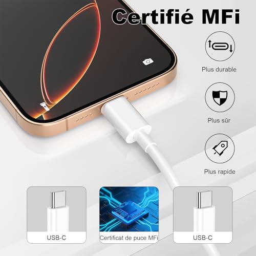 Detalle de BSTOEM Câble USB-C vers USB-C 60W – 1 m + 2 m, charge rapide et renforcé