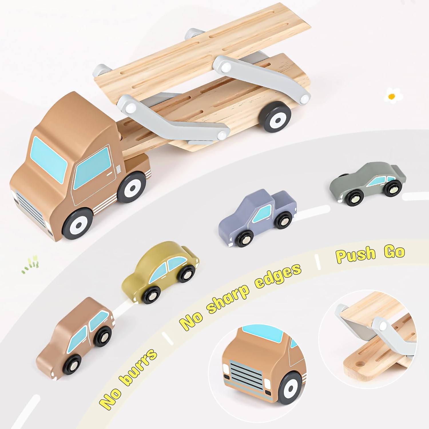 Thumbnail 2 de Wooden Toys Car Transporter Toy with 4 Cars – A durable wooden set for toddlers