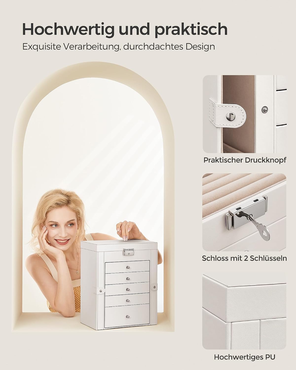 Detalle de SONGMICS Schmuckkästchen 6 Ebenen, 5 Schubladen, abschließbar