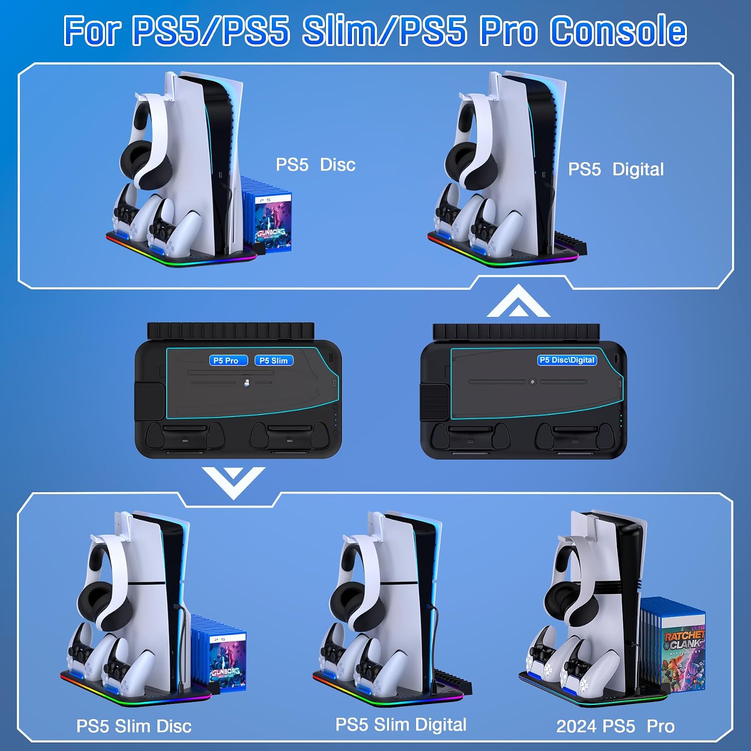 Detalle 2 de HEYLICOOL PS5 Cooling Stand with RGB and 15 Slots