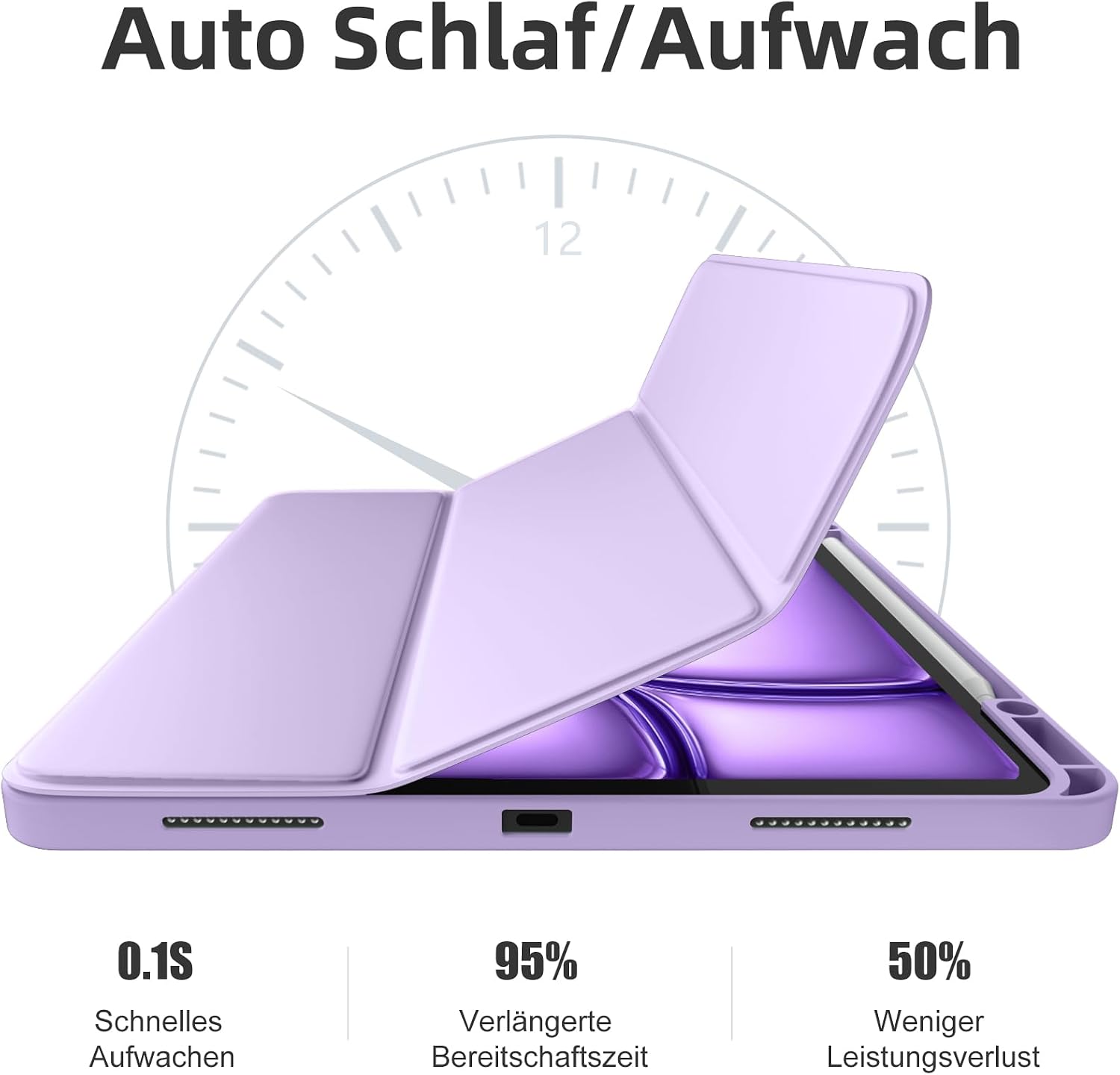 Thumbnail 6 de Vobafe Hülle für iPad Air 13 Zoll mit Stifthalter – Auto Wake/Sleep, TPU-Rückseite & Dreifach-Ständer Schutzcover (Lavendel)