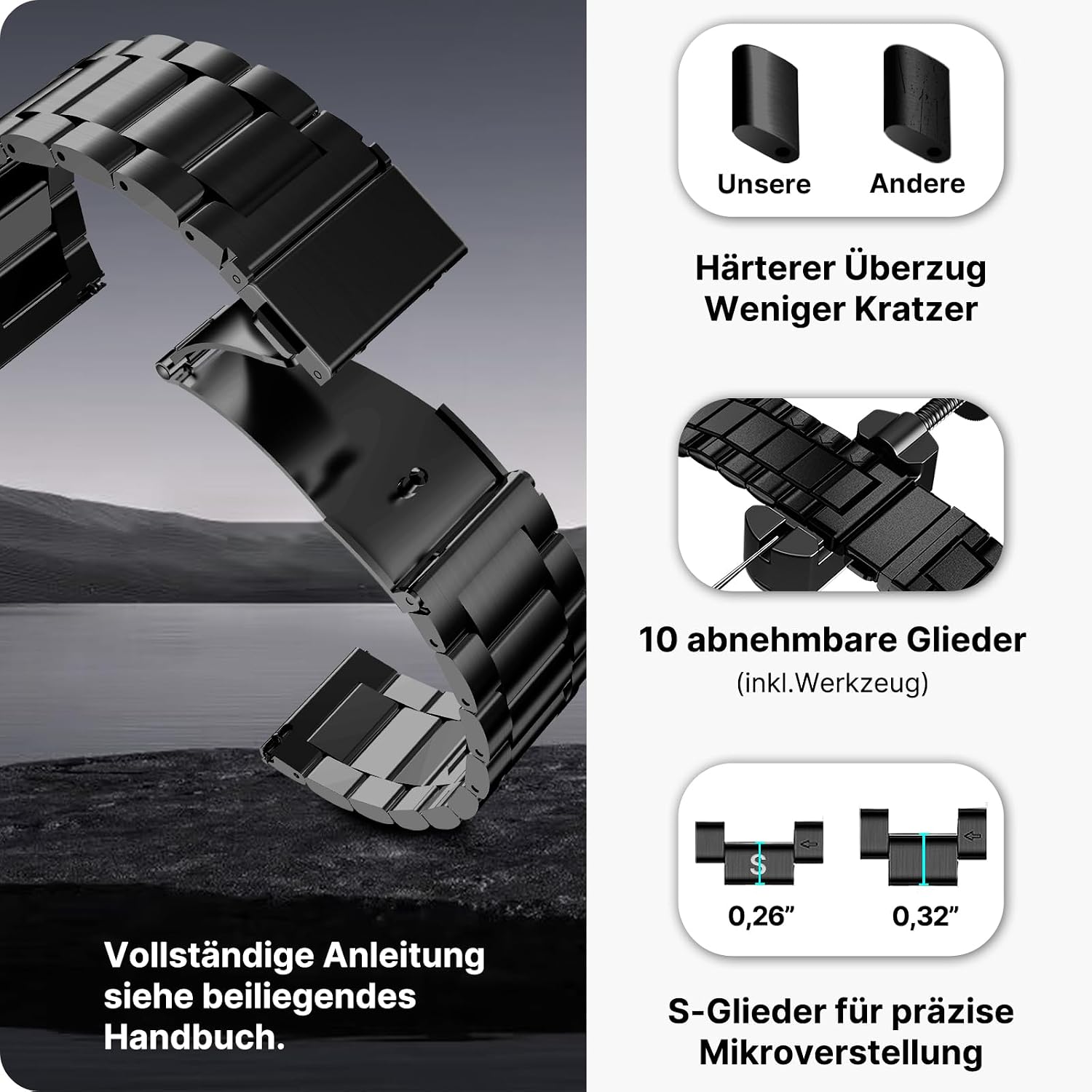 Detalle 2 de Fullmosa Edelstahl-Uhrenarmband 22 mm – Robust, edel und vielseitig kompatibel
