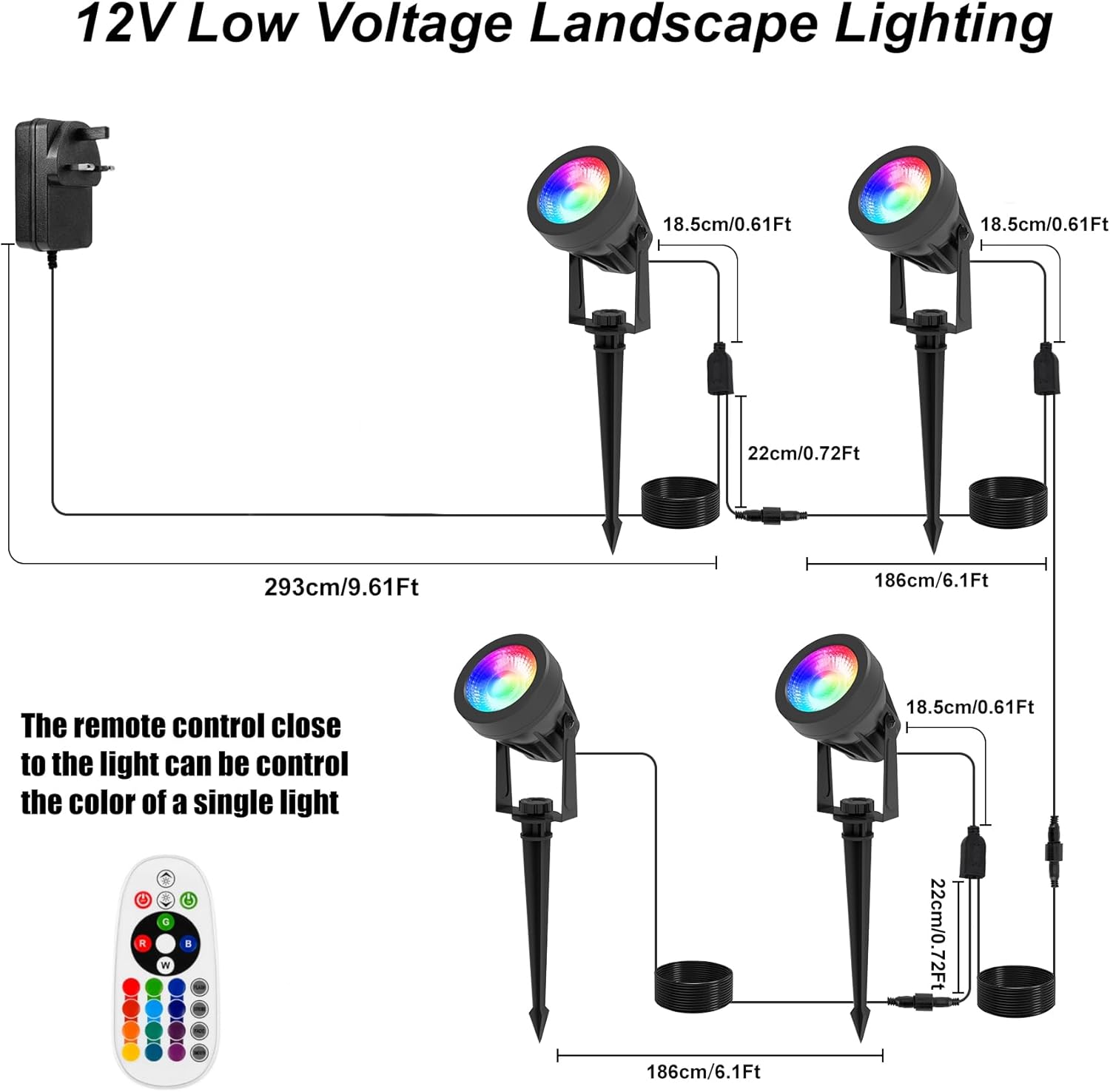 Thumbnail 4 de NATPOW Garden Lights mains-powered RGB spot lights with remote (IP65, 4-in-1)