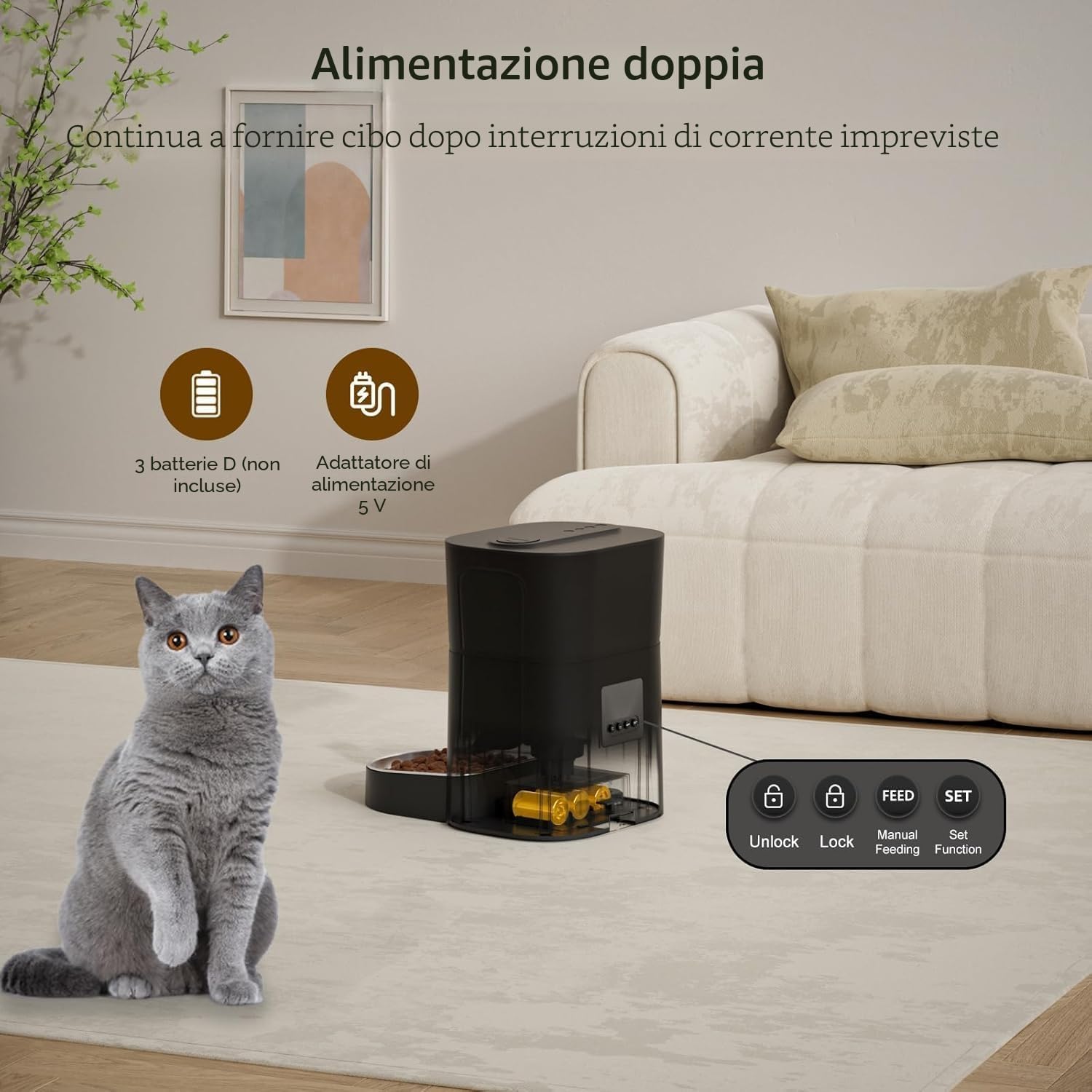 Detalle de Balimo Distributore Automatico di Cibo per Gatti e Cani, 3L, con App WiFi 2.4G, 10 pasti/giorno e ciotola in acciaio inox