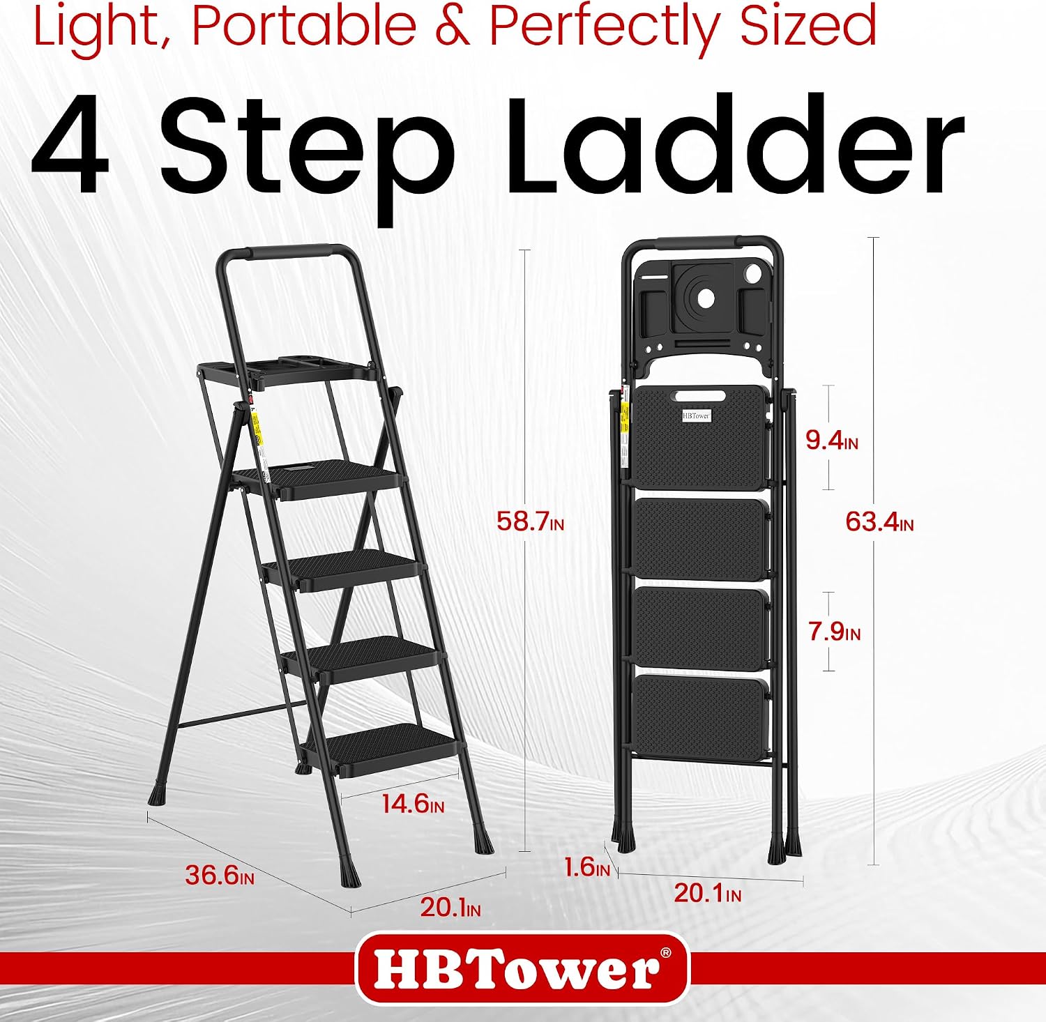 Thumbnail 5 de HBTower TJ014CAH 4-Step Folding Steel Ladder with Tool Platform