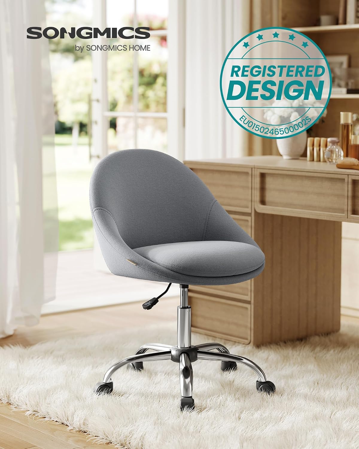 Detalle de SONGMICS Homeoffice- & Schminkstuhl OBG020G05 (höhenverstellbar, 360° drehbar, ohne Armlehnen)