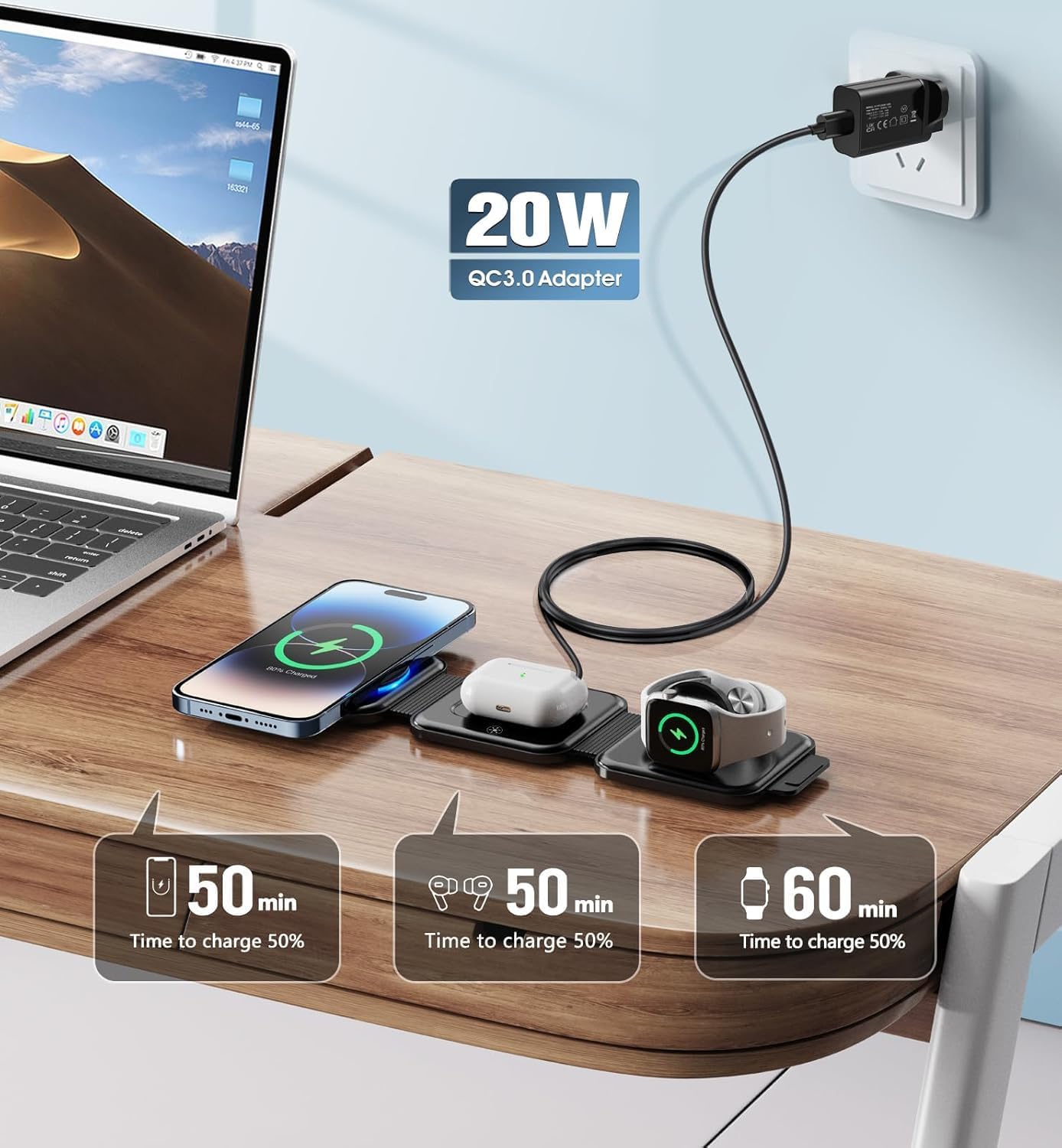 Thumbnail 1 de OneCut 3in1 Foldable Travel MagSafe Charger for iPhone, Apple Watch and AirPods