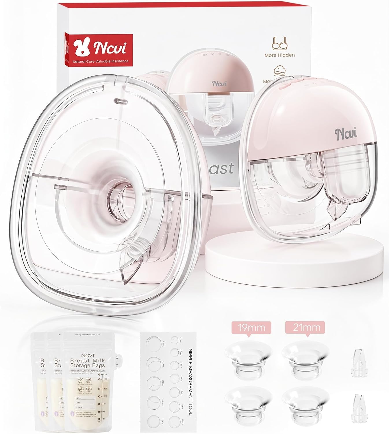 NCVI AM8111 Wearable Breast Pump, 4 Modes, 9 Levels, Under 42 dB