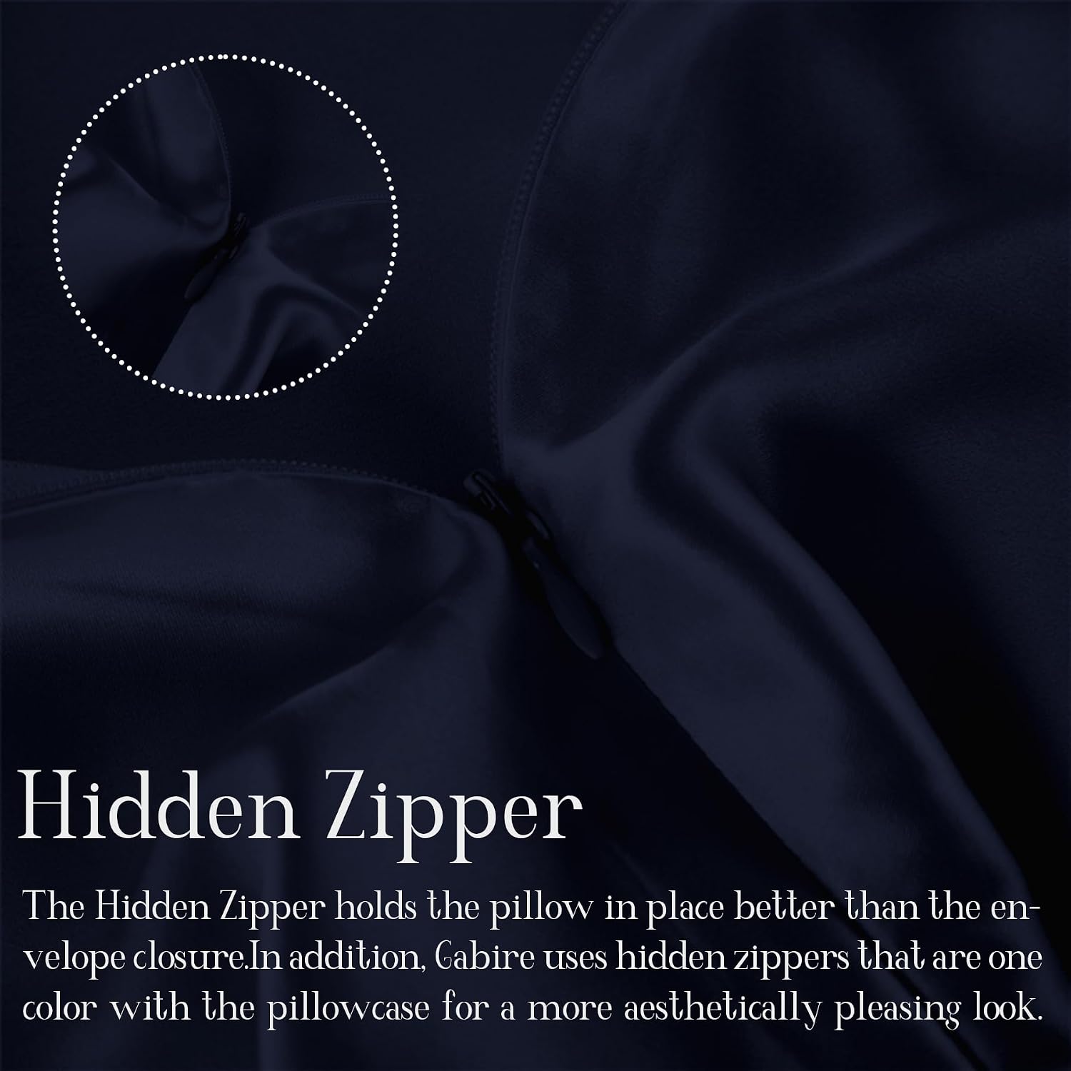 Detalle 2 de Gabire Mulberry Silk Pillowcases Set of 2 (Navy), Hidden Zipper, Standard 20"×26