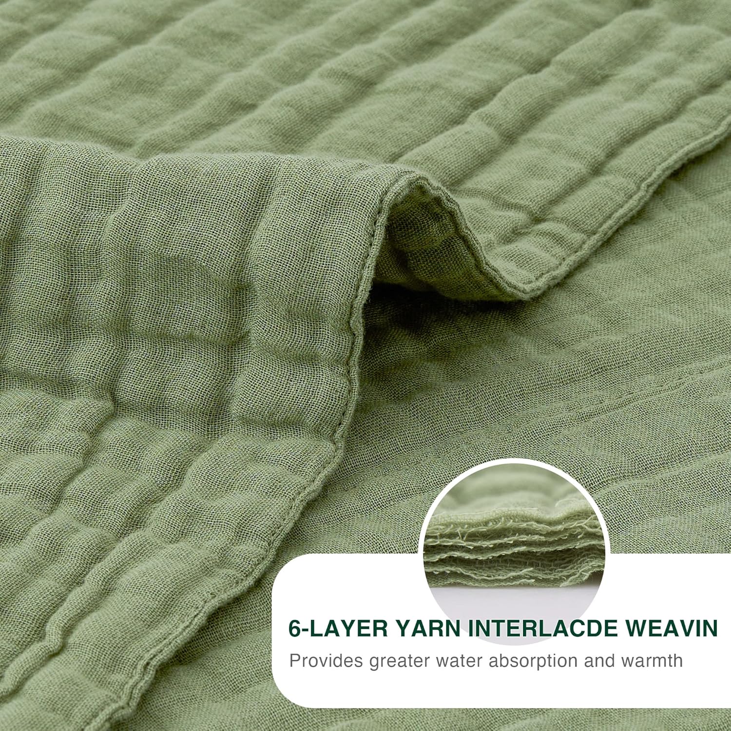 Thumbnail 4 de Love's Cabin 100% Cotton Muslin Blanket (6-Layer) – King Size, Sage Green, Lightweight Gauze
