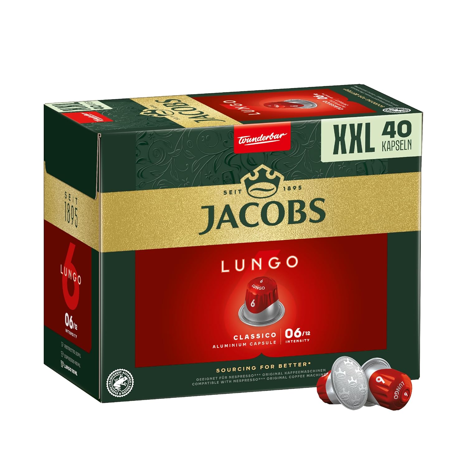 Detalle de Jacobs Kaffeekapseln Lungo Classico – Intensität 6/12, 200 Kapseln, Nespresso-kompatibel