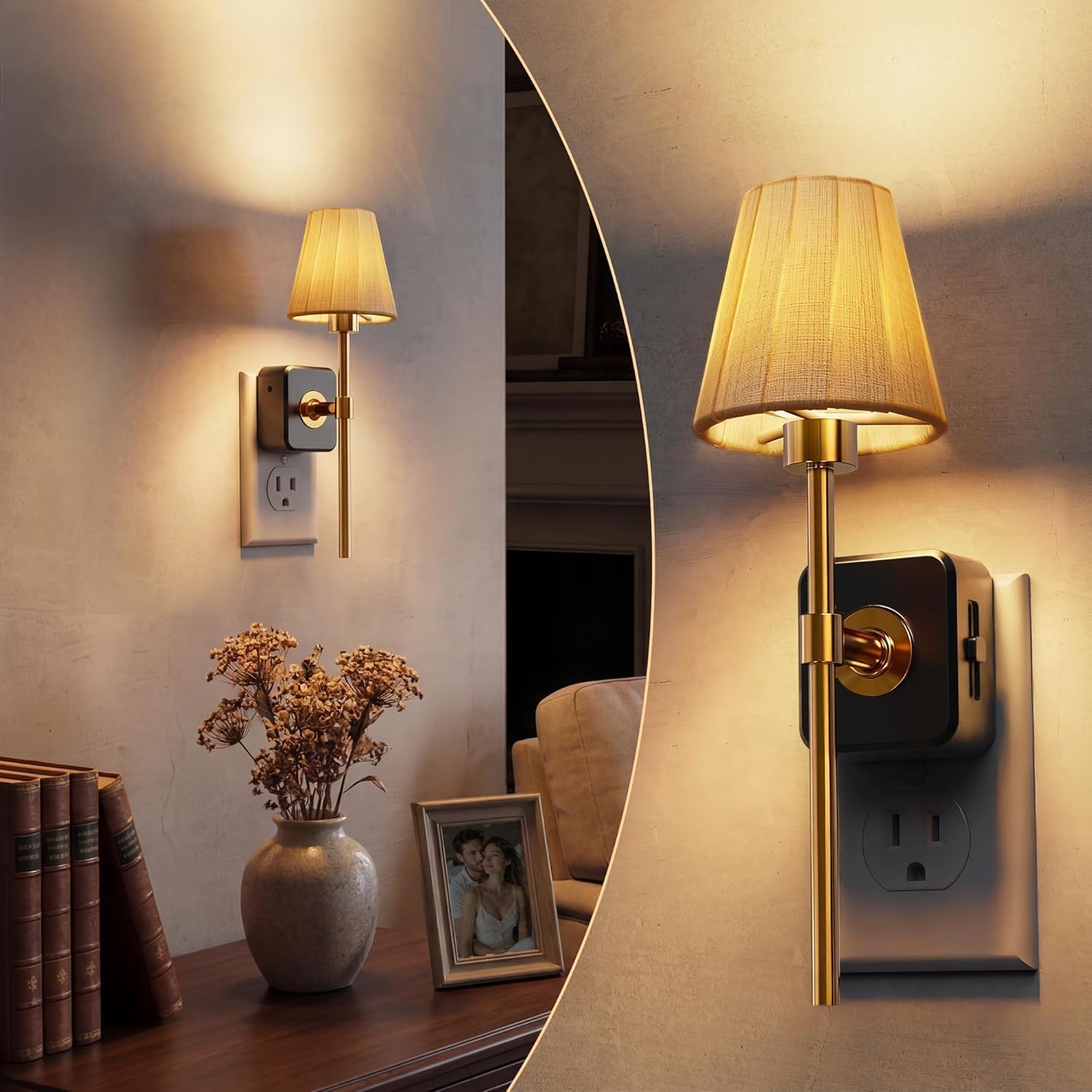 Detalle de L LOHAS LED GY253 Plug-In Night Light with Fabric Shade, Dimmable LED