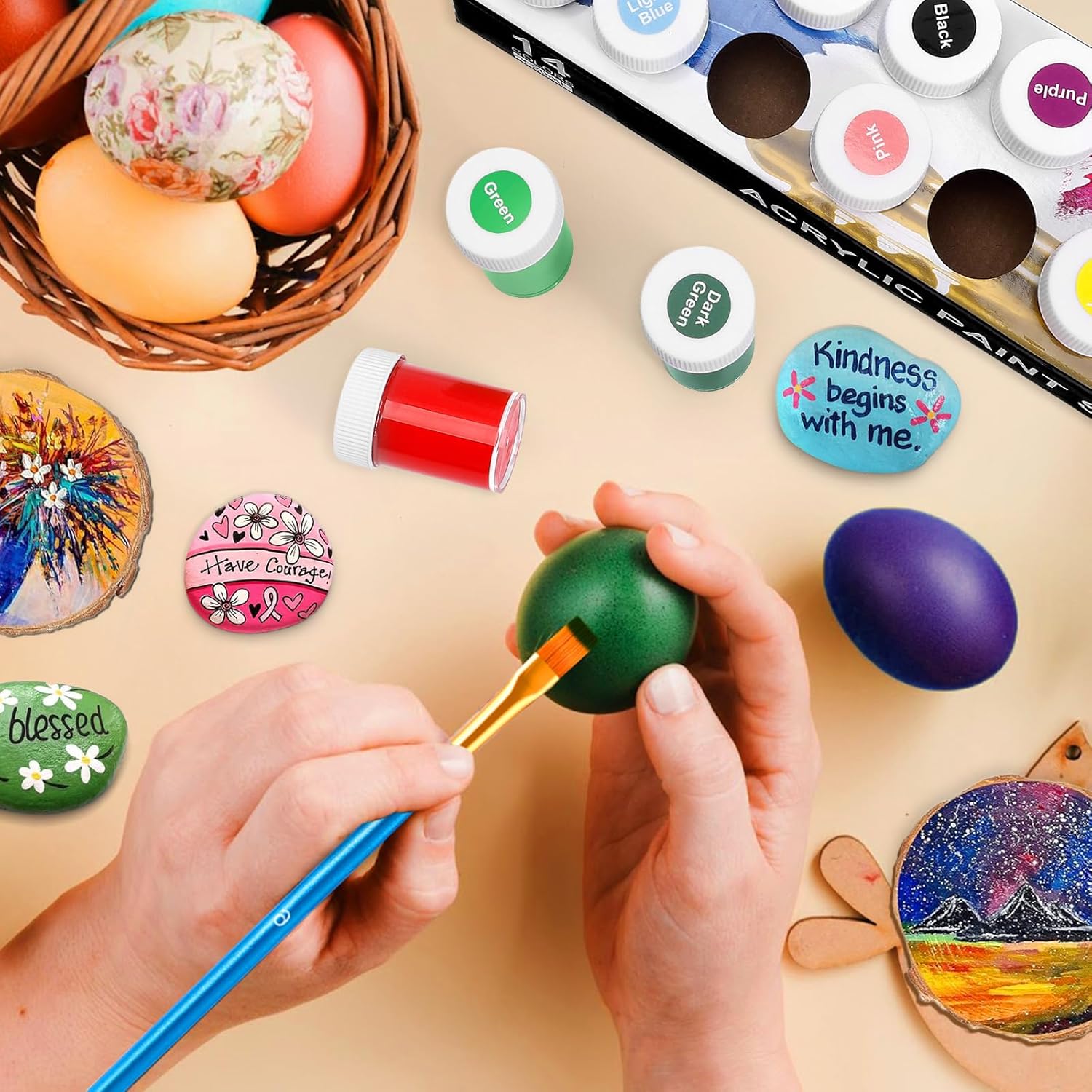 Thumbnail 4 de ARTKUNST Acrylfarben-Set (14 x 20 ml + 3 Pinsel) – wasserfest, lichtecht und schnell trocknend