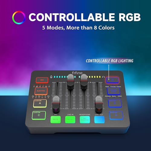 Detalle 2 de FIFINE Gaming Audio Mixer PC – Mélangeur USB/XLR avec Carte Son et FX pour Streaming