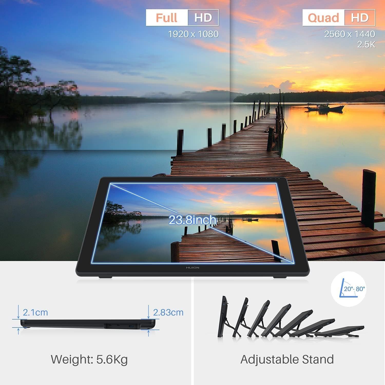 Detalle 2 de HUION Kamvas 24 Plus graphics tablet with 23.8-inch full-laminated QD LCD and battery-free PW517 pen