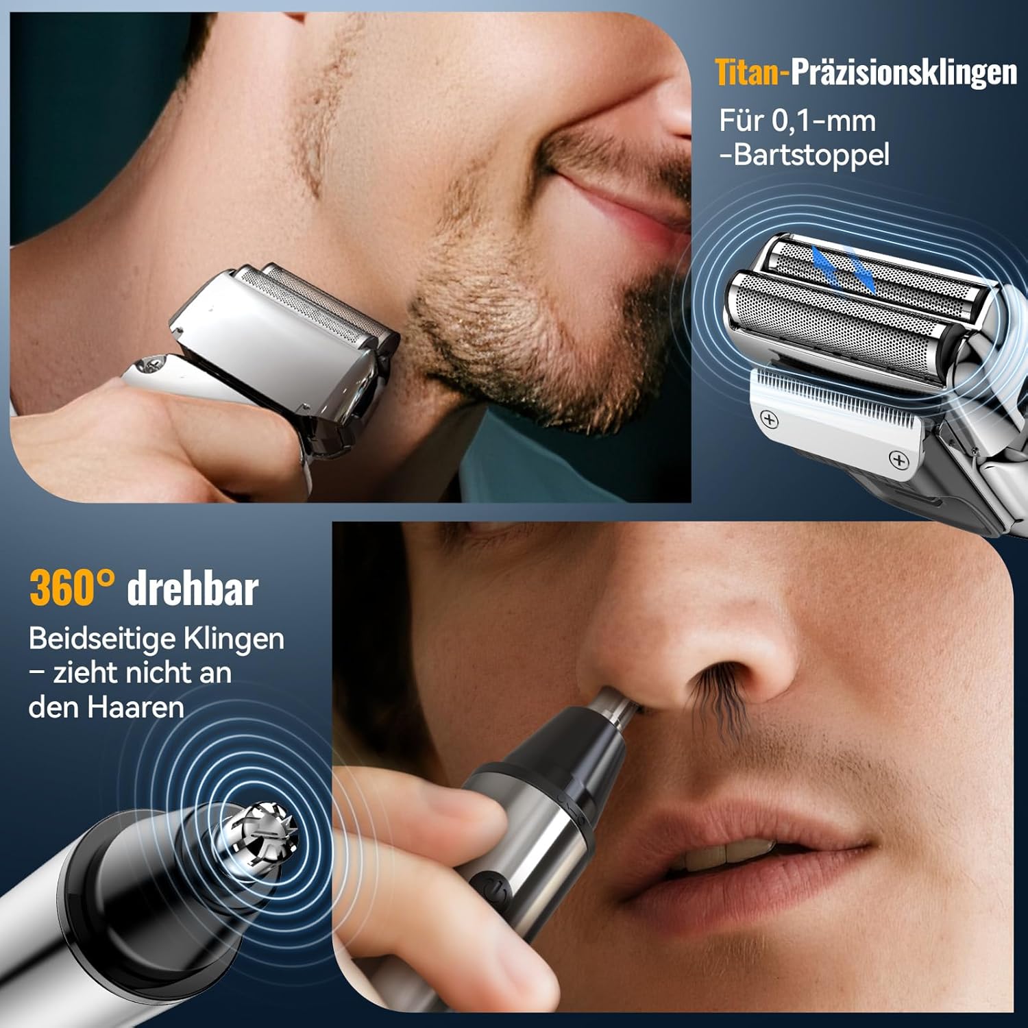 Detalle 2 de Jack & Rose Haarschneidemaschine Set 4-in-1 kabellos (IPX7) mit Trimmer, Shaver & Nasenhaar-Trimmer