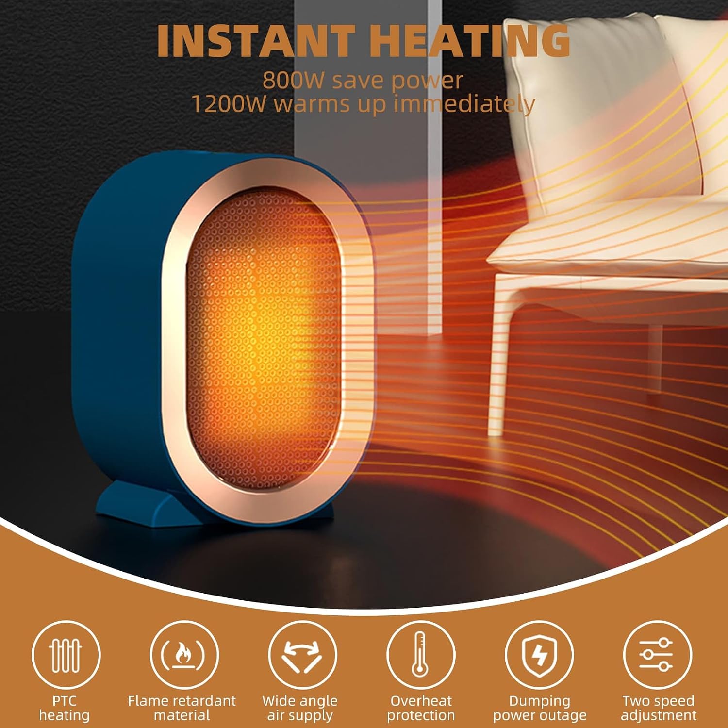 Detalle de Portable Ceramic Heater 1200W fast heating fan heater